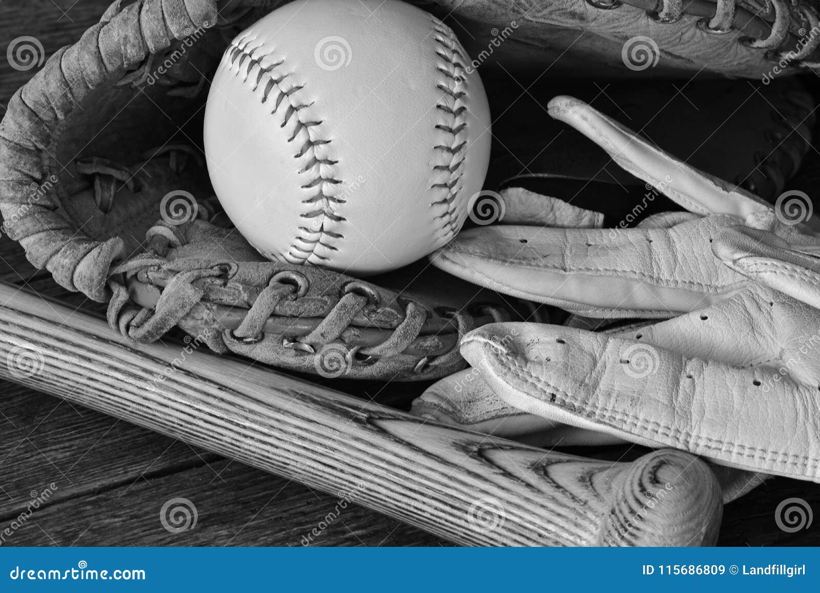 Old Used Baseball Equipment Close Up Stock Image Image of ball