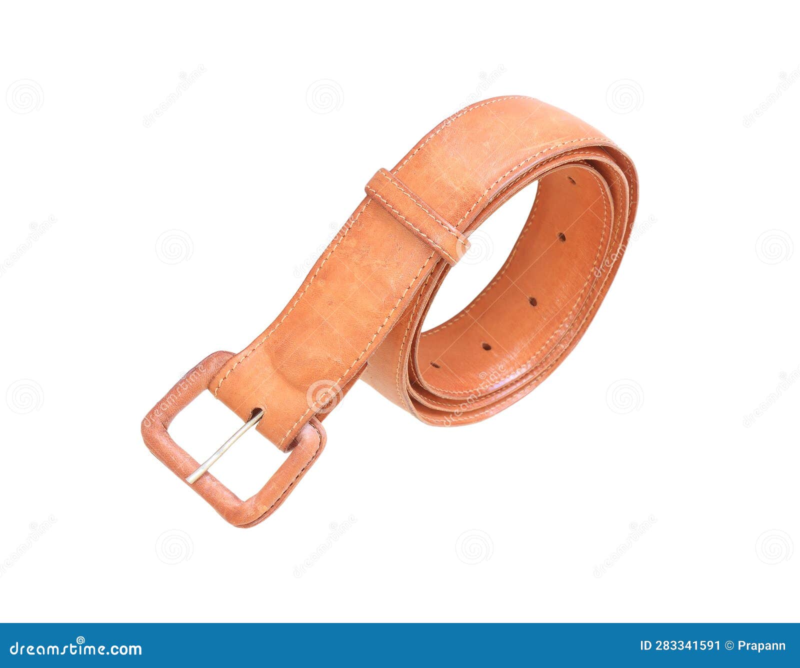 Old Used Brown Leather Belt Isolated on White Background Stock Image