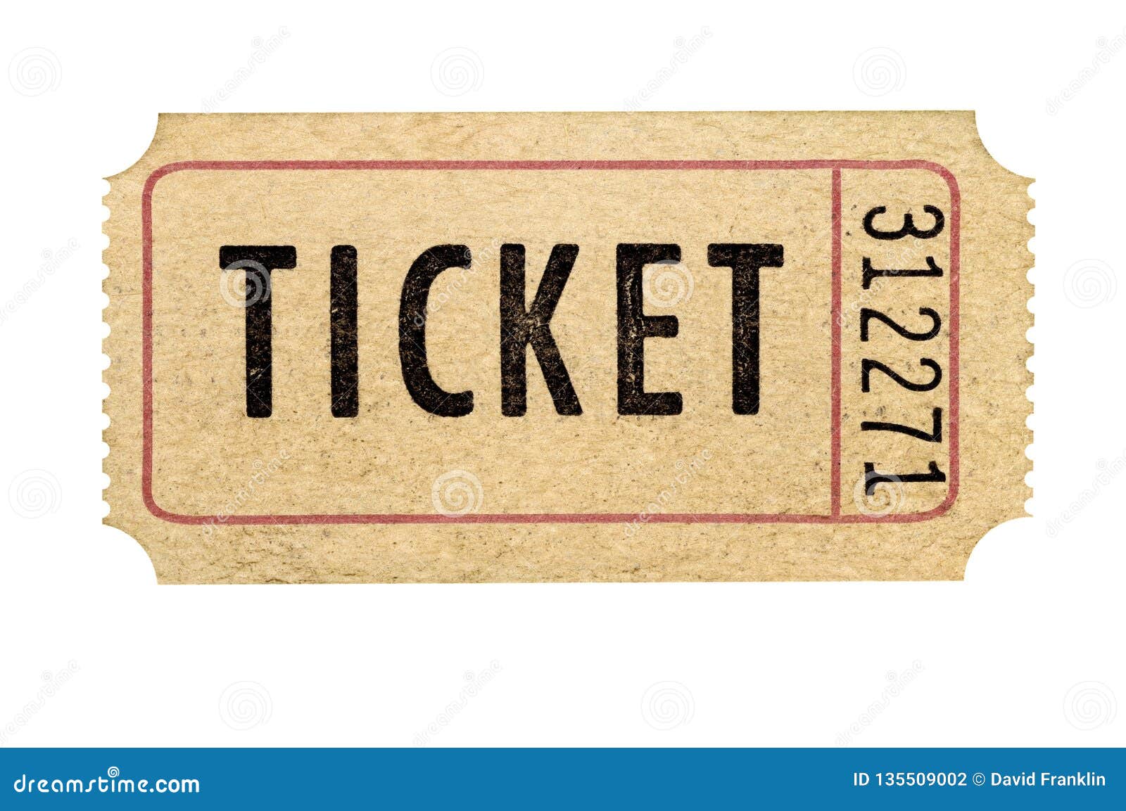 Old Used Retro Vintage Brown Torn Ticket Stub Isolated Stock Photo