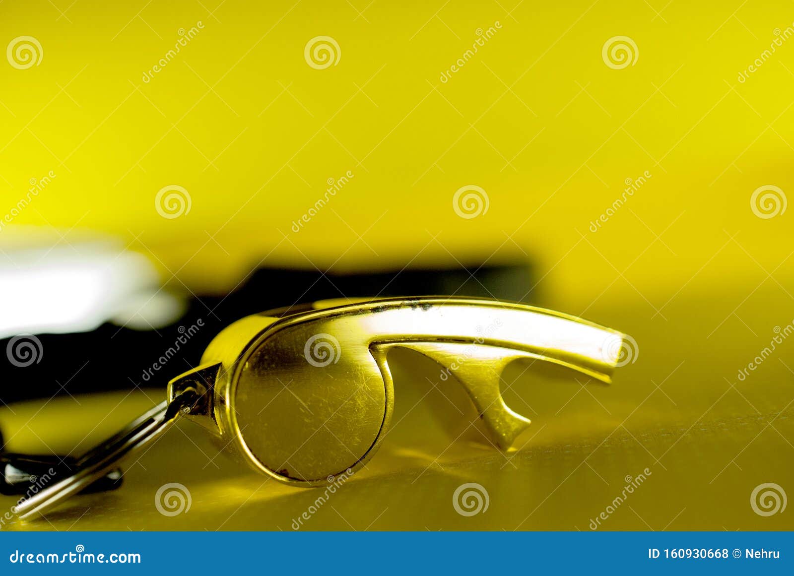 Old Used Gold Colored Soccer Referee Whistle Stock Photo Image of