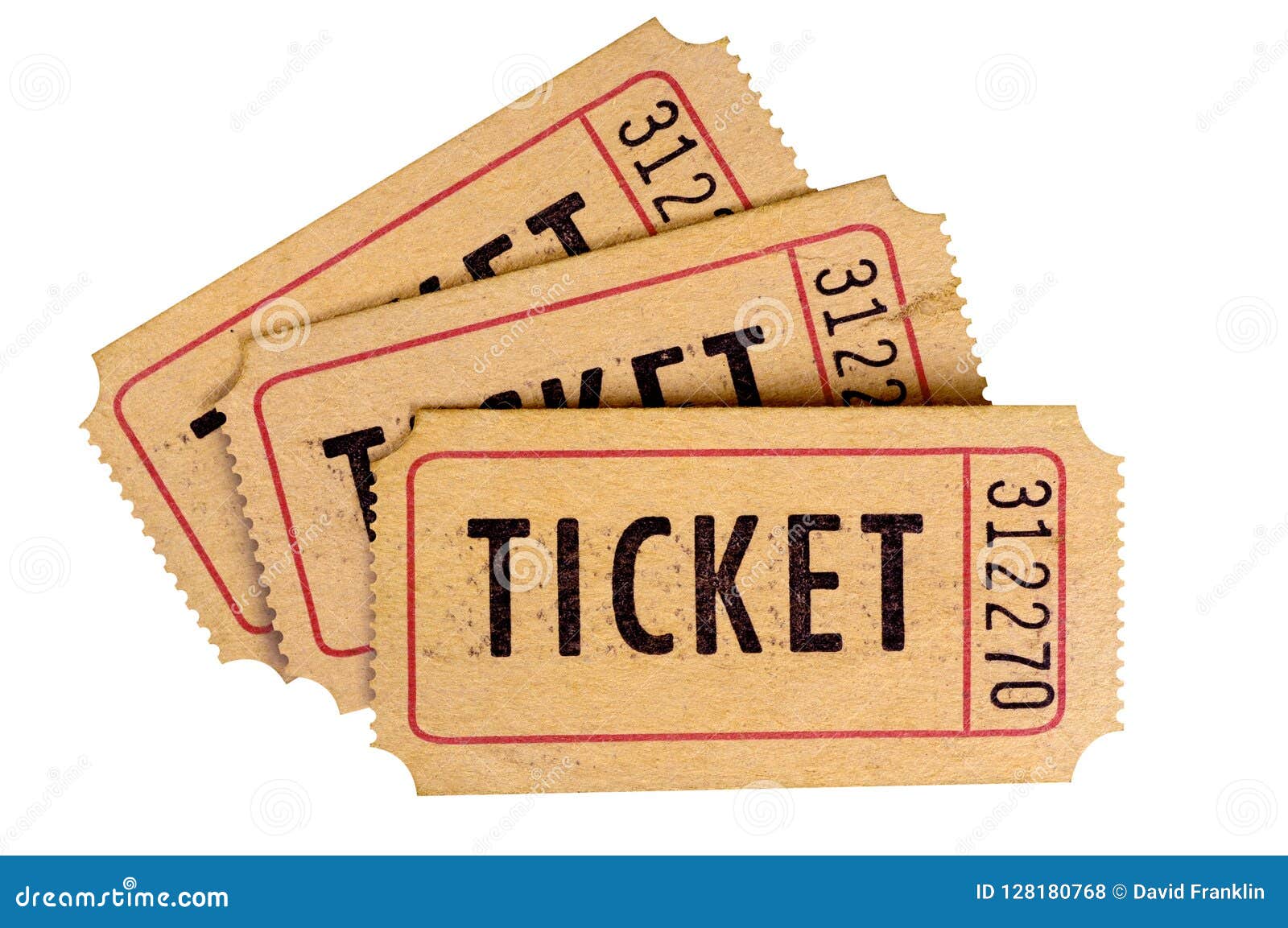 Old Used Torn Admission Tickets Isolated White Background Stock Photo