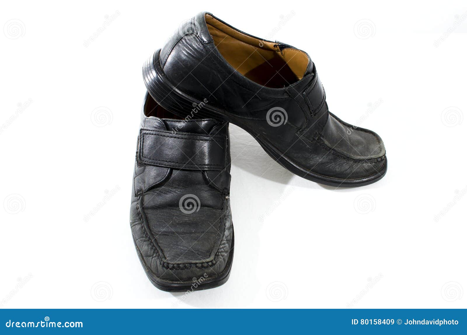 Old Used and Worn Black Leather Shoes Stock Image - Image of mans ...