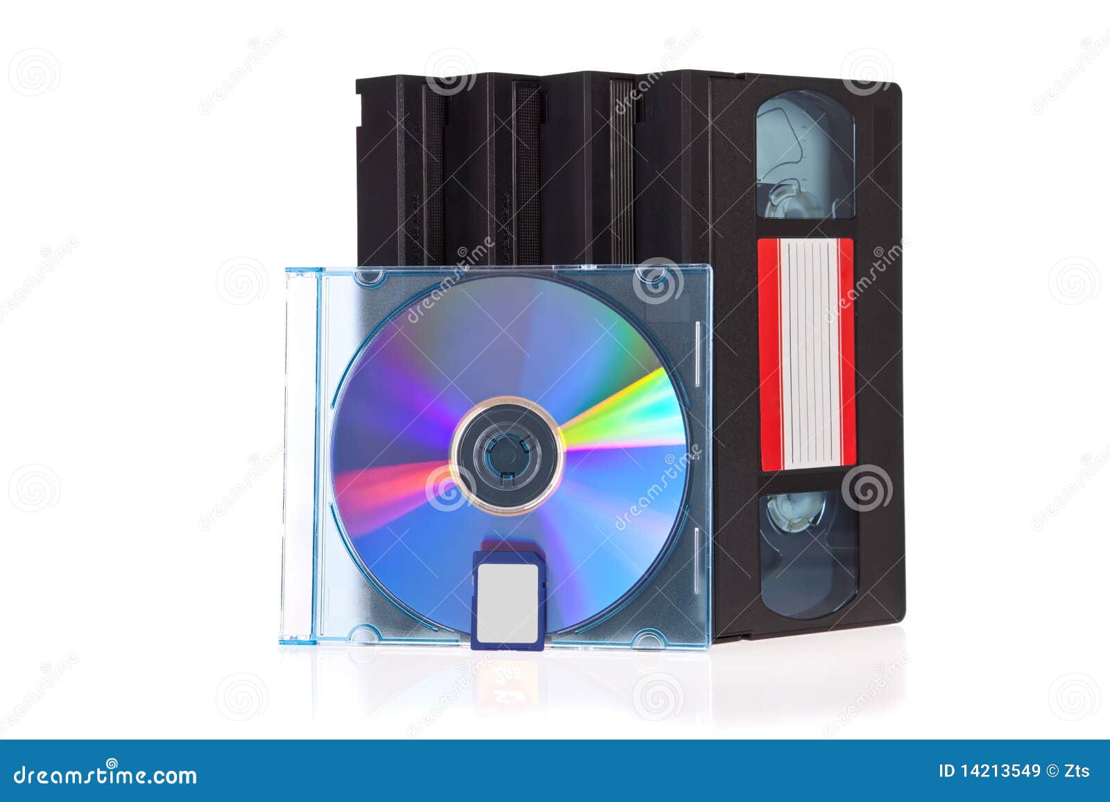 Old Video Cassette Tape With A DVD Disc And Flash Stock 