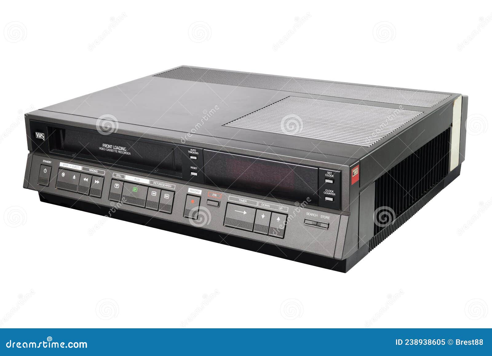 old video recorder 1980s 1990s  on white background. front view