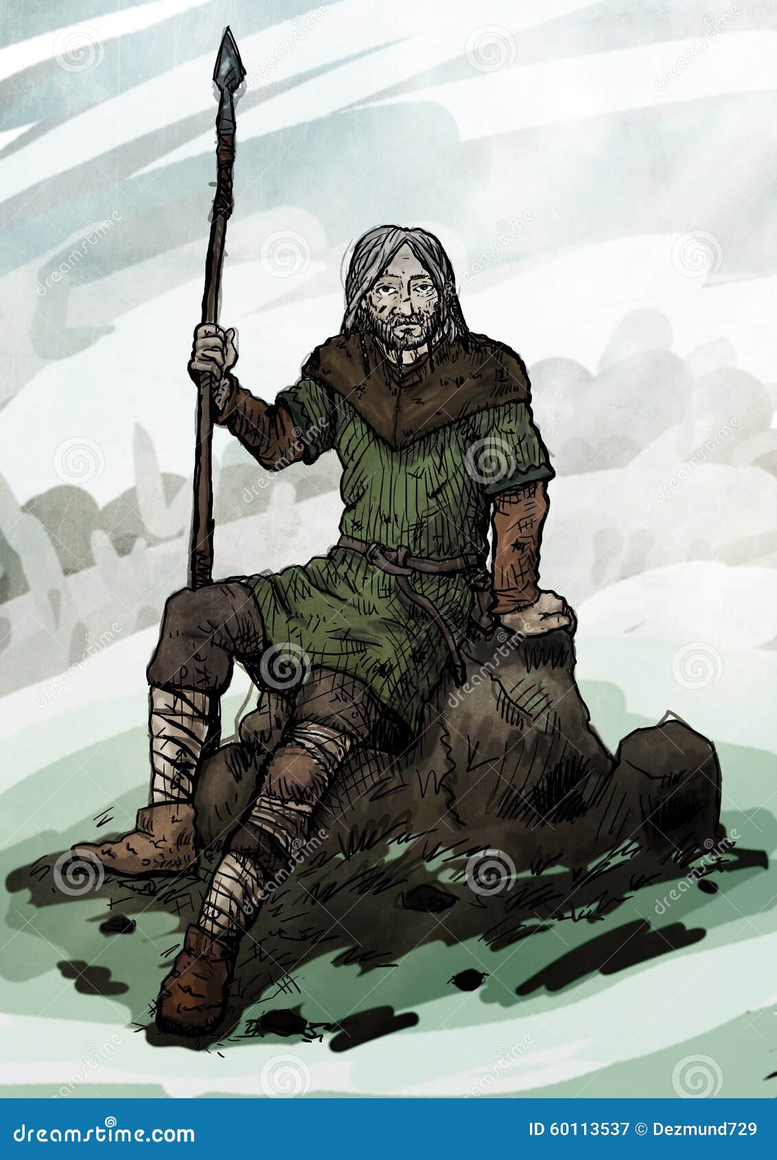 old viking sitting on a rock