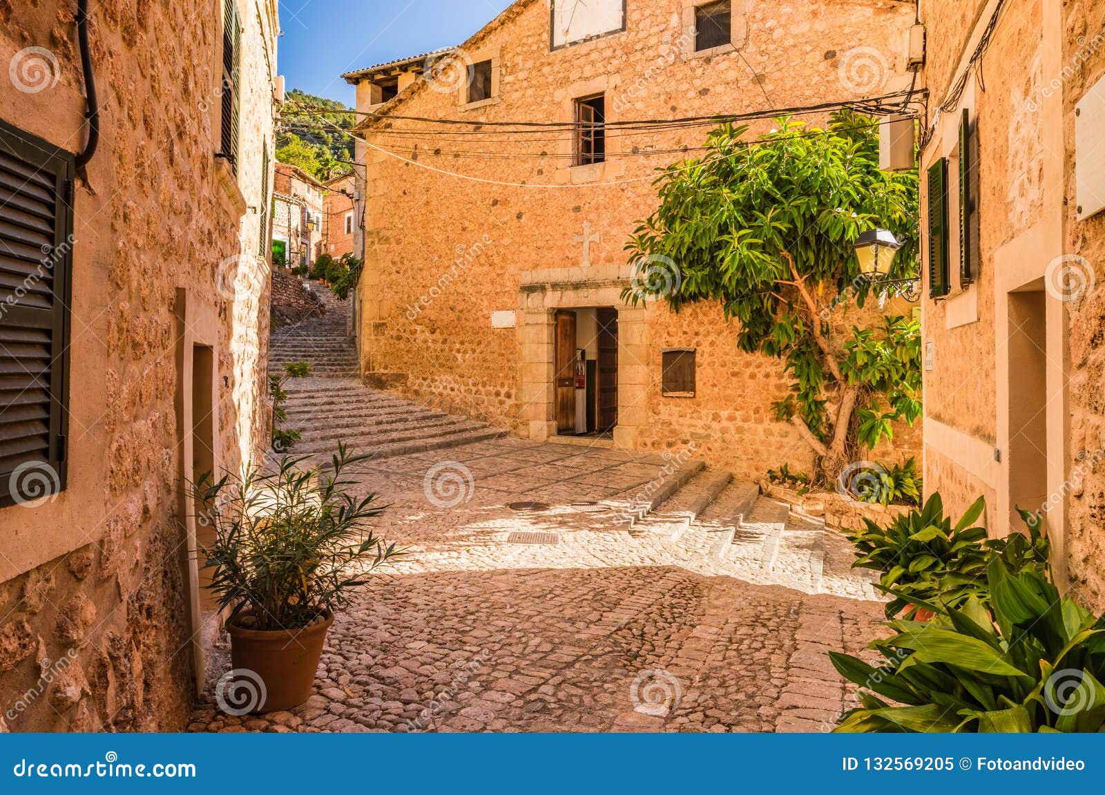 Church in the Old Rustic Village Fornalutx on Majorca Island, Spain