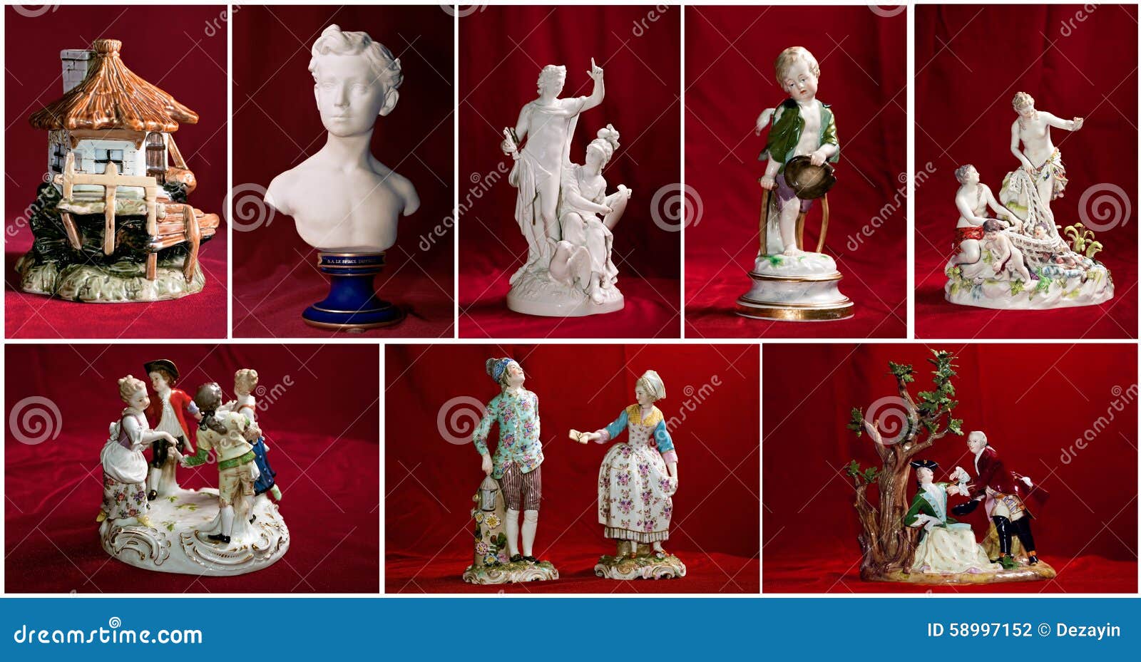 Old Vintage Ceramic Figurines Stock Photo Image of pots, blue 58997152
