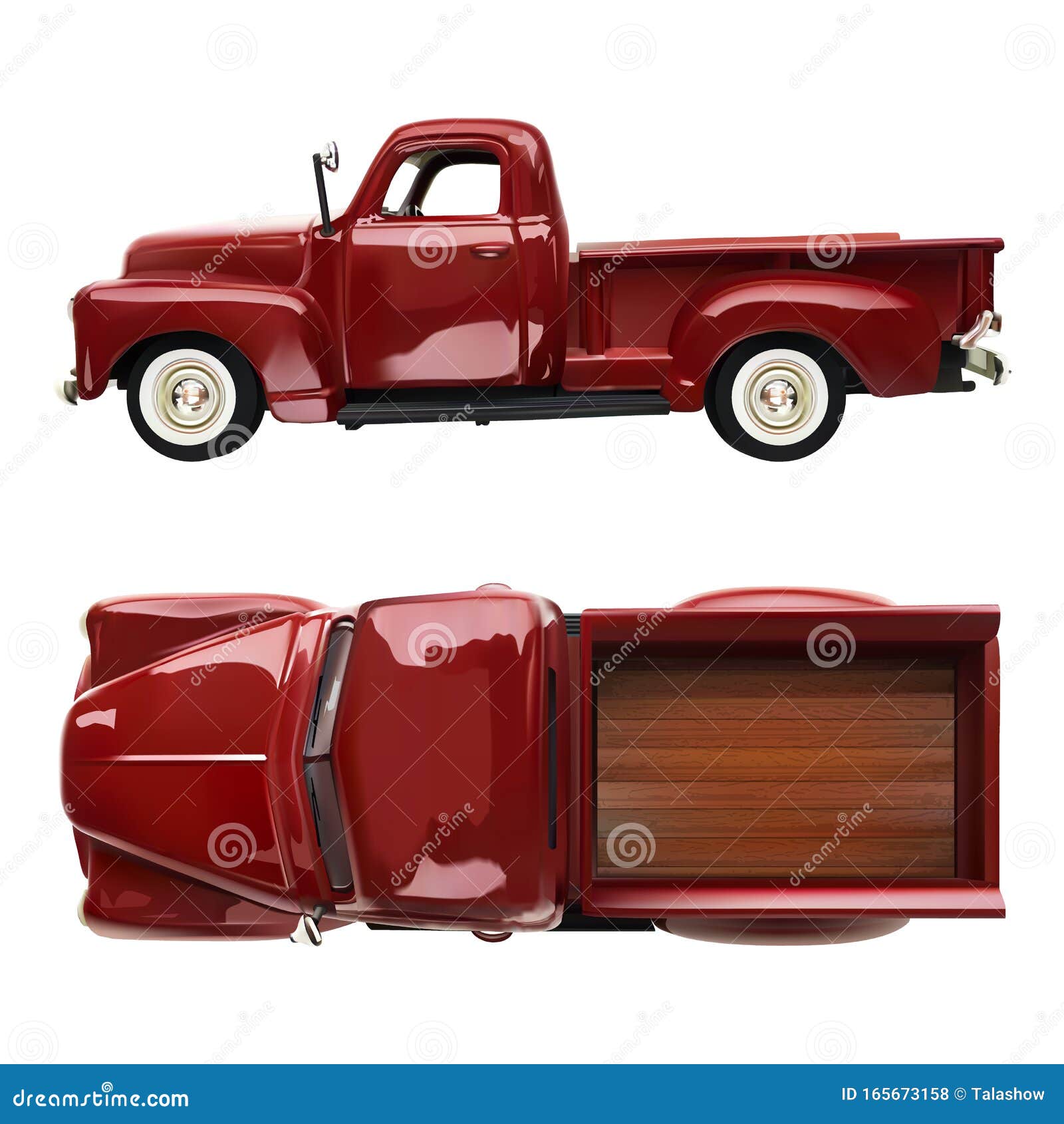 Old Vintage Classic Pickup Red Truck Vector Realistic Illustration On ...