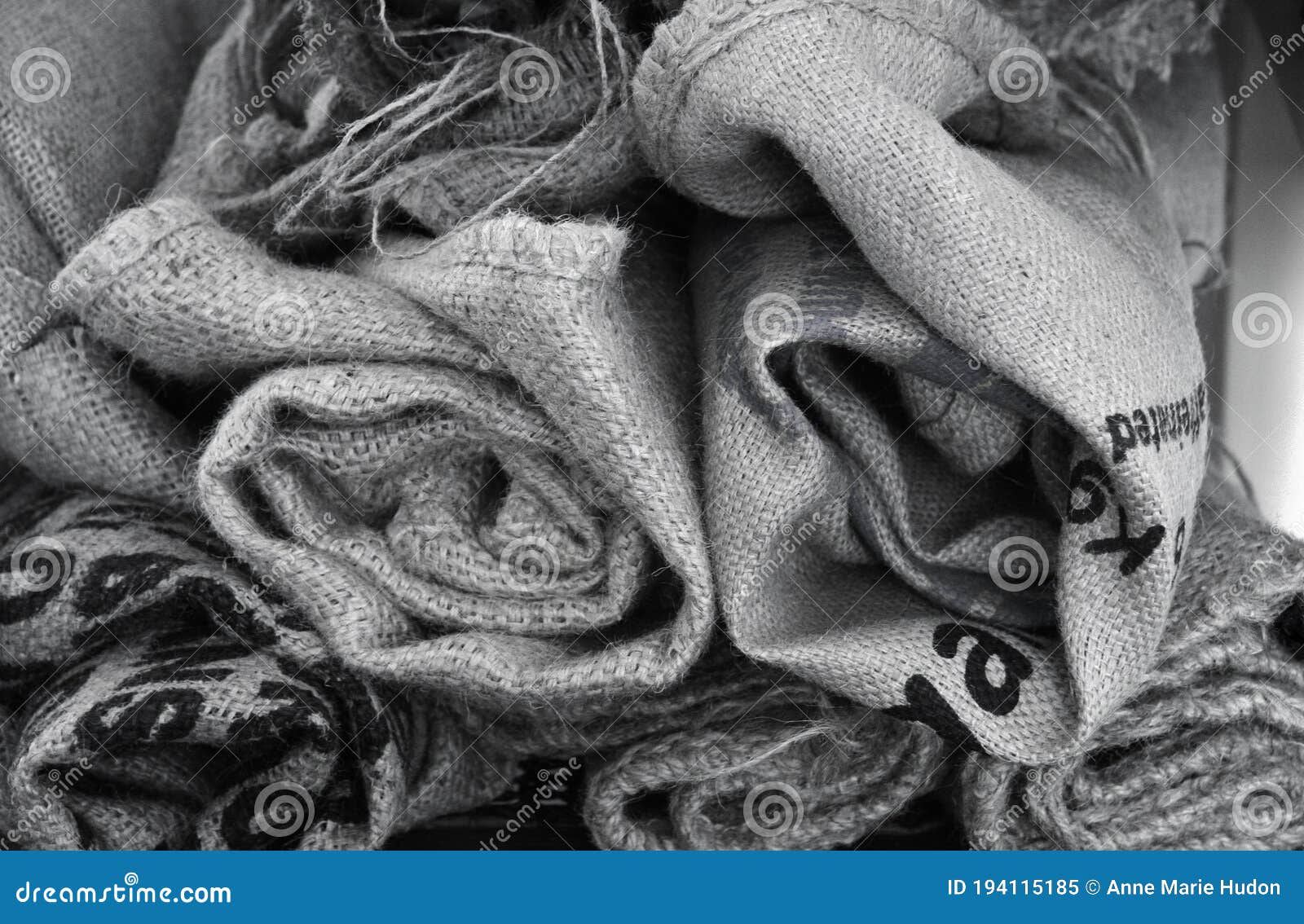 Old Vintage Coffee Jute Bags Rolls, Textile Factory, Ancient, Retro, Importation Coffee Bags