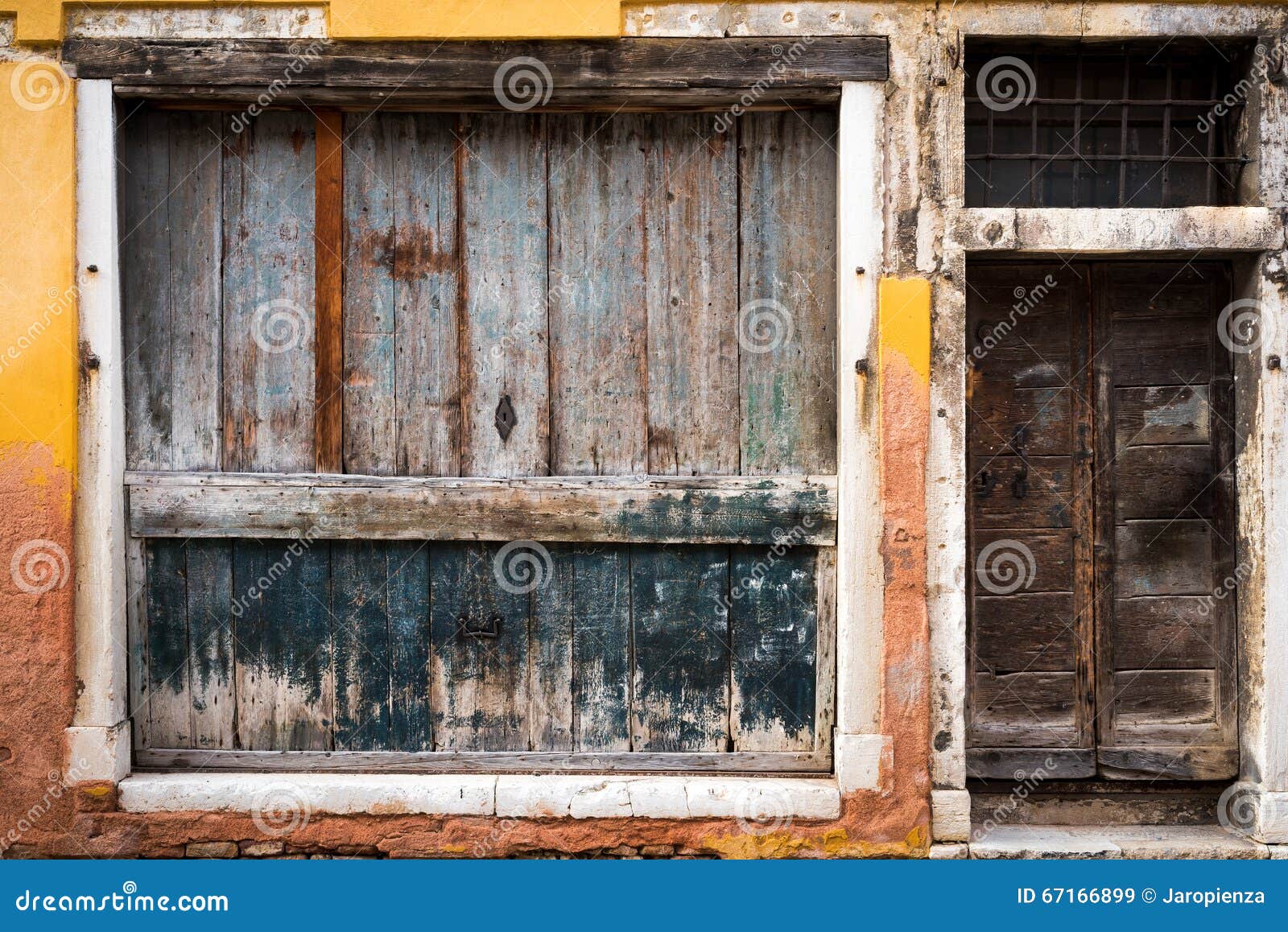 Old Vintage Door Window And Wall In Venice Italy Stock