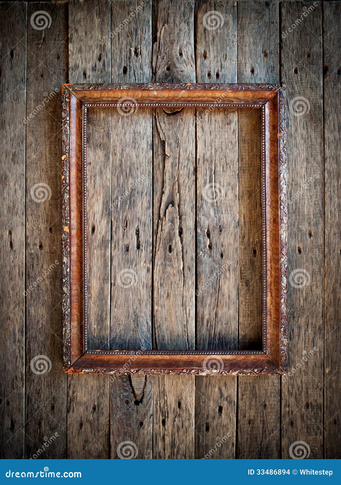 Old Vintage Frame on the Wooden Wall Stock Photo Image of aged