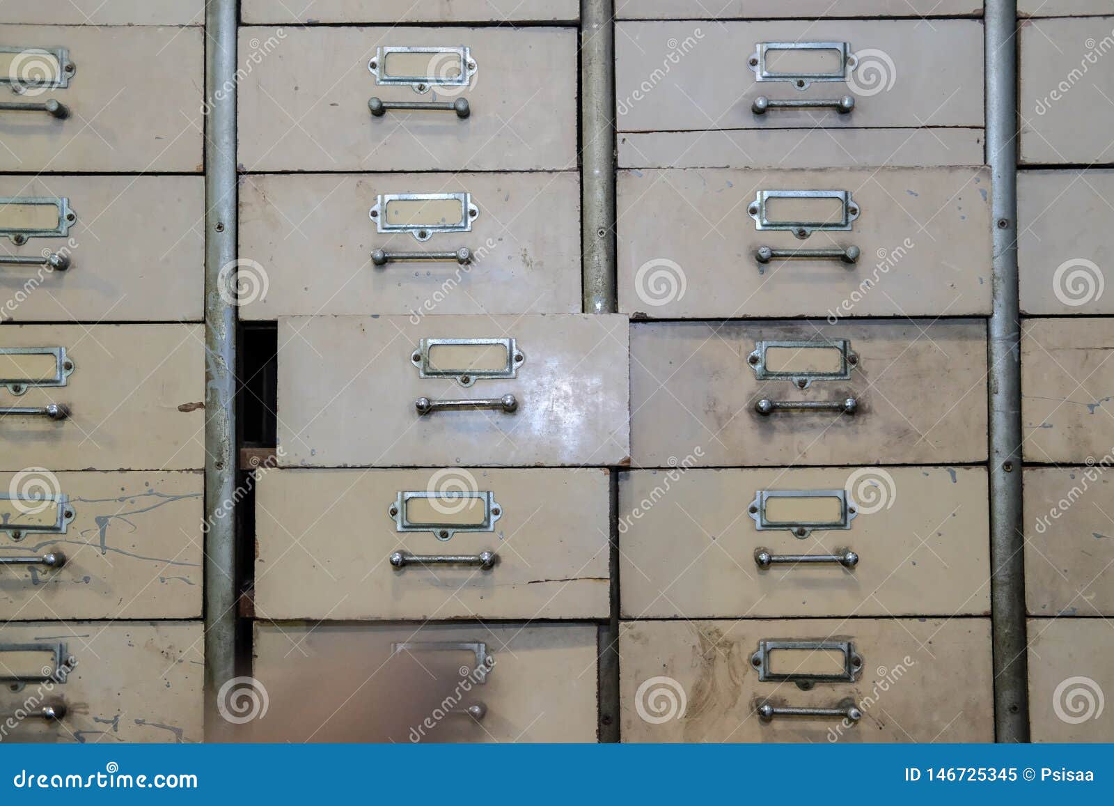 Old Vintage Metal Drawer Filing Cabinet Stock Image Image Of