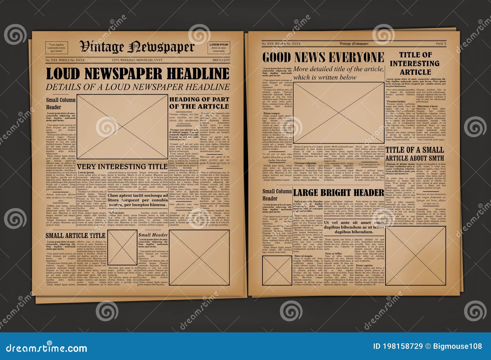 Old Vintage Newspaper Cover Page Empty Template Mockup Design Within Old Newspaper Template Word Free