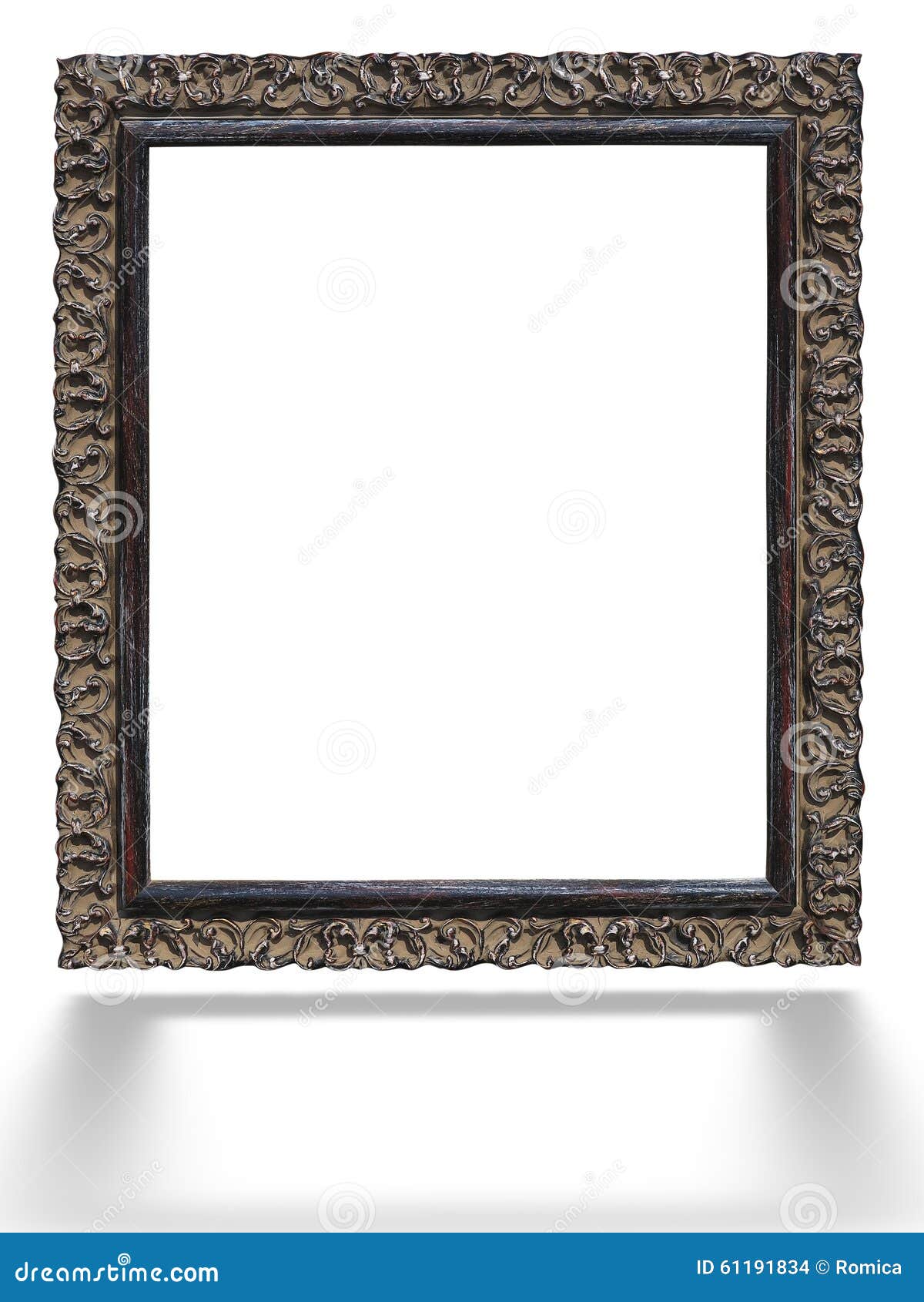 Old Vintage Ornate White Picture Frame with Pattern Isolated Stock