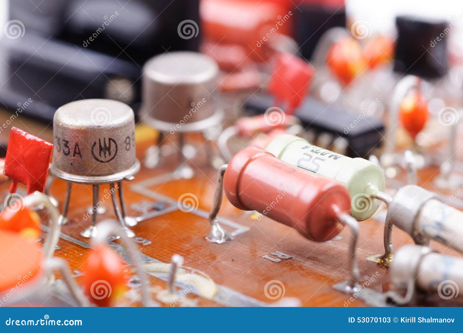 Old vintage PCB stock image. Image of electronic, capacitor - 53070103
