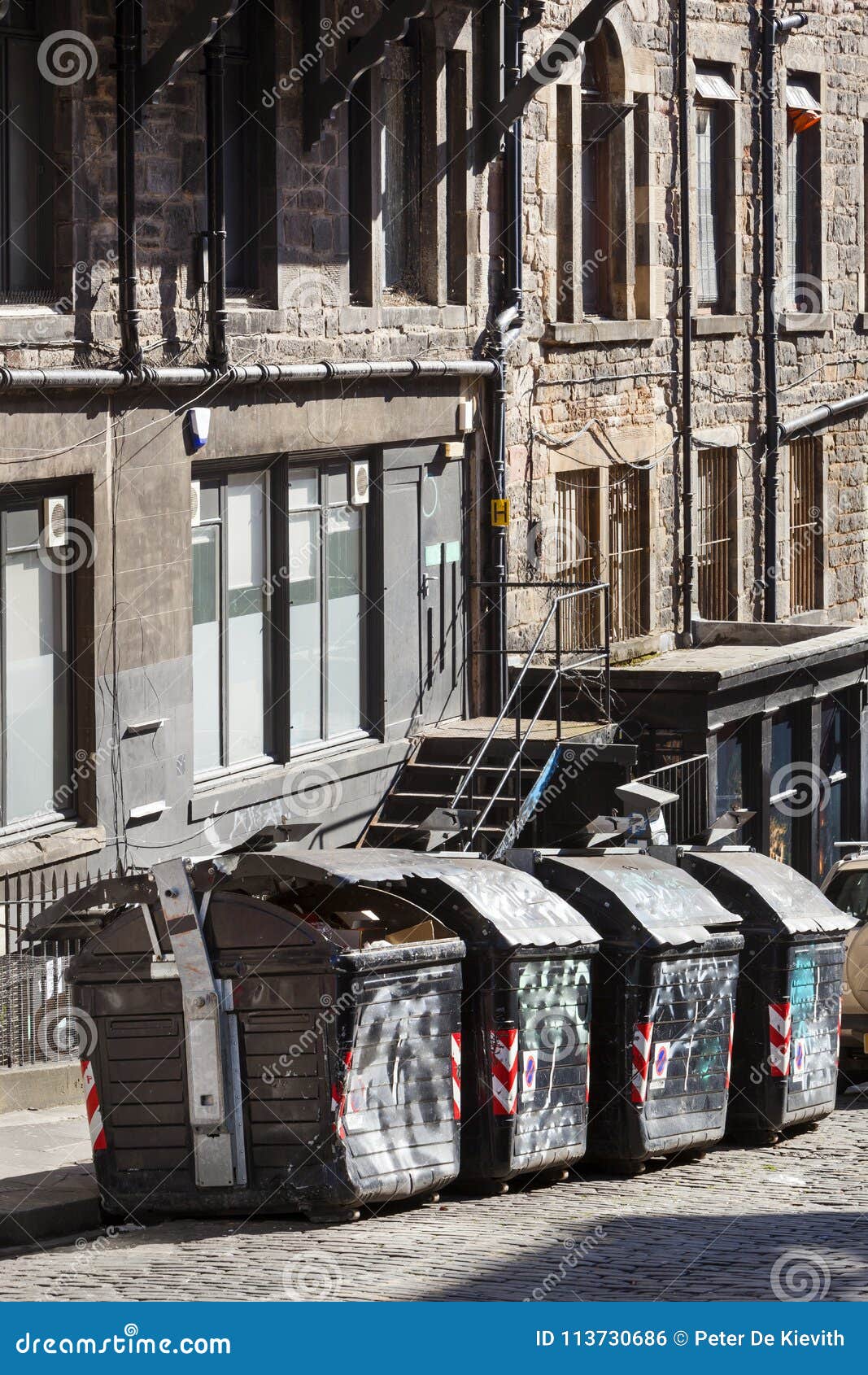 Vintage Street with Garbage Bins in Edinburgh Stock Photo Image of