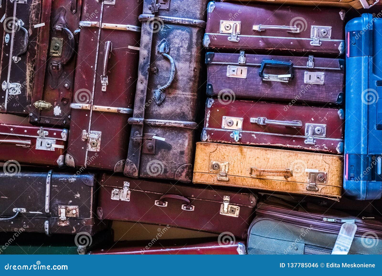 Old Vintage Suitcases Standing in a Stack Stock Photo Image of damaged, design 137785046