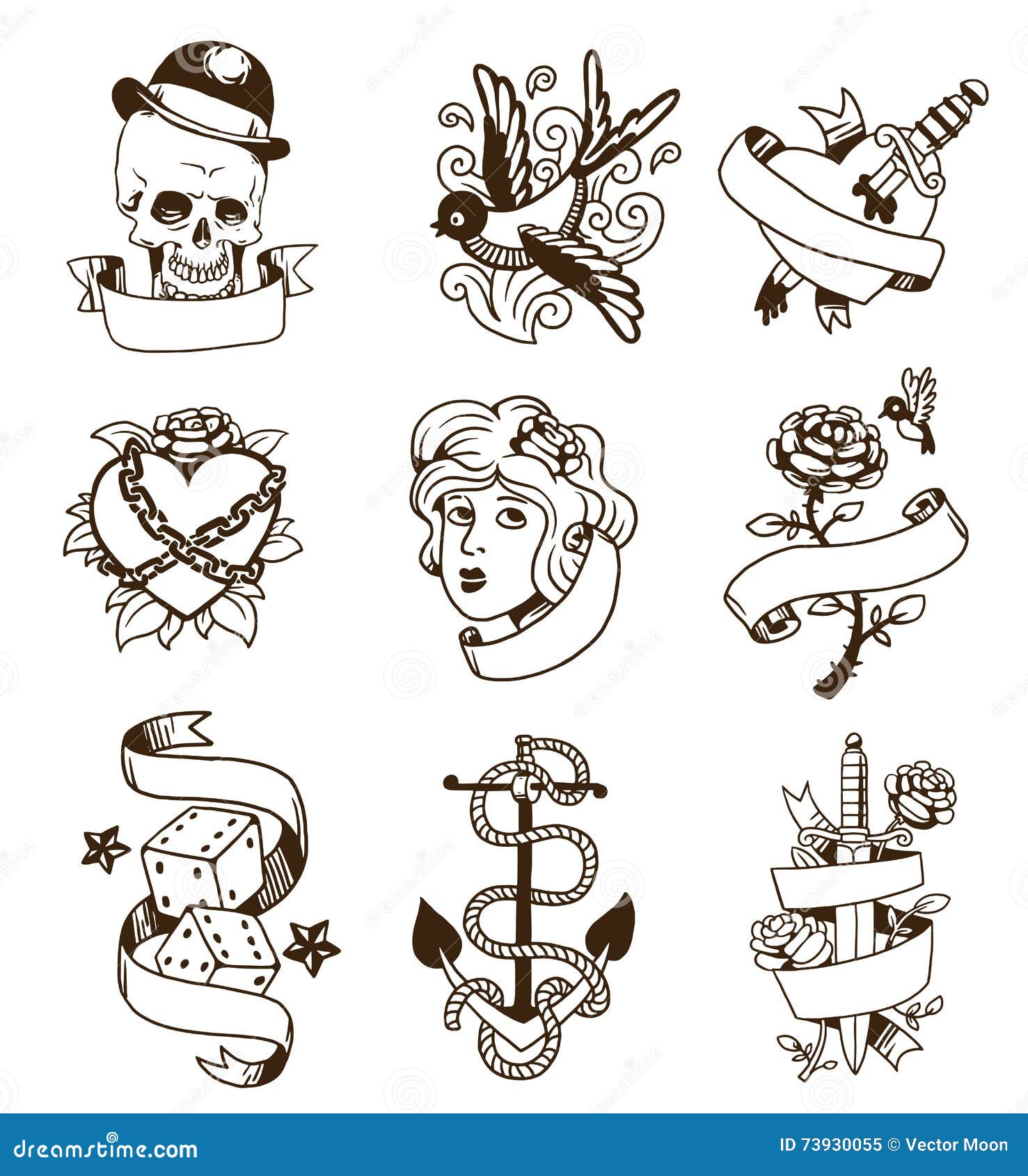 old vintage tattoo vector set stock vector illustration old vintage tattoo vector set stock vector illustration