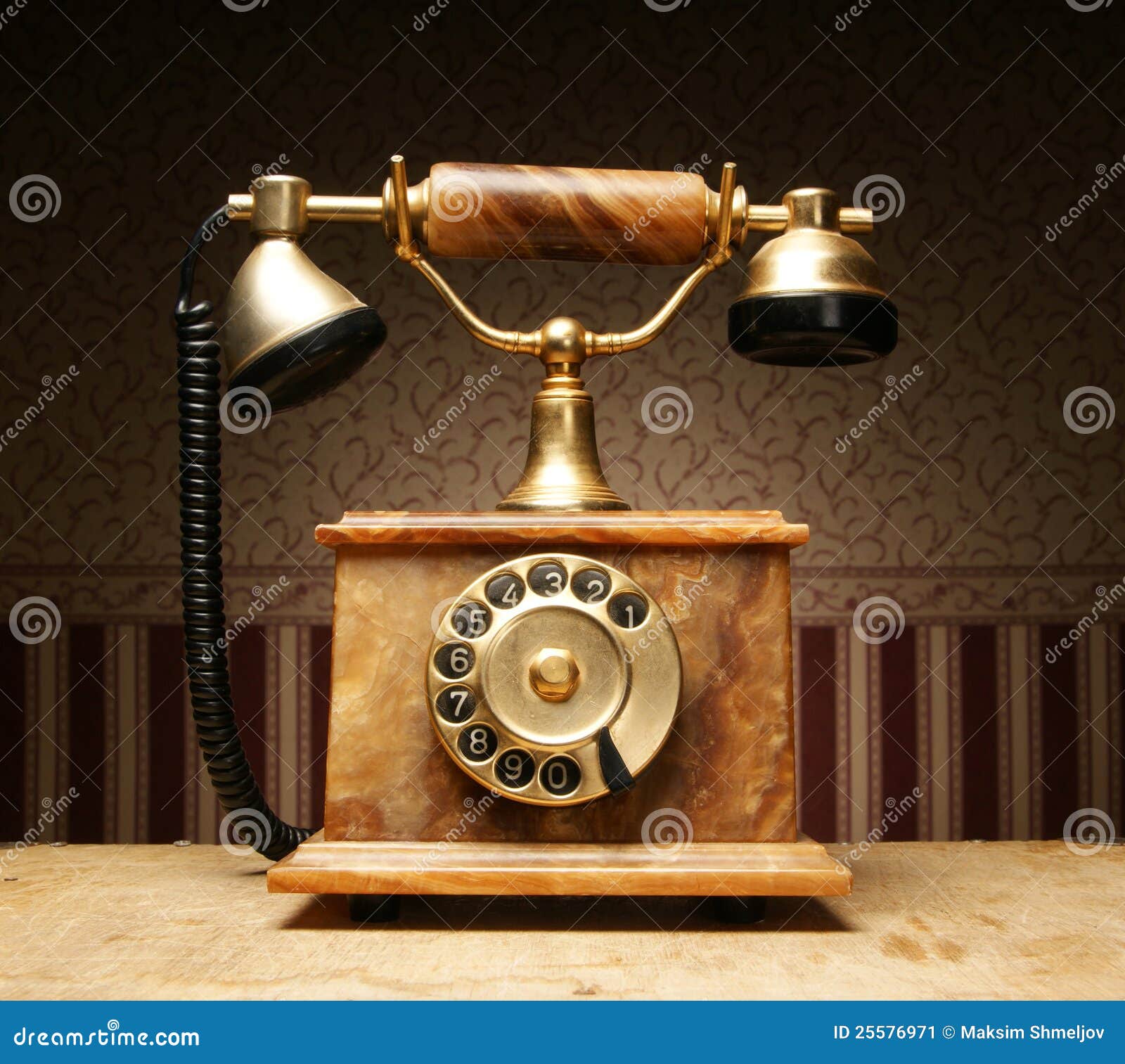An Old Vintage Telephone Standing on a Table Stock Image Image of
