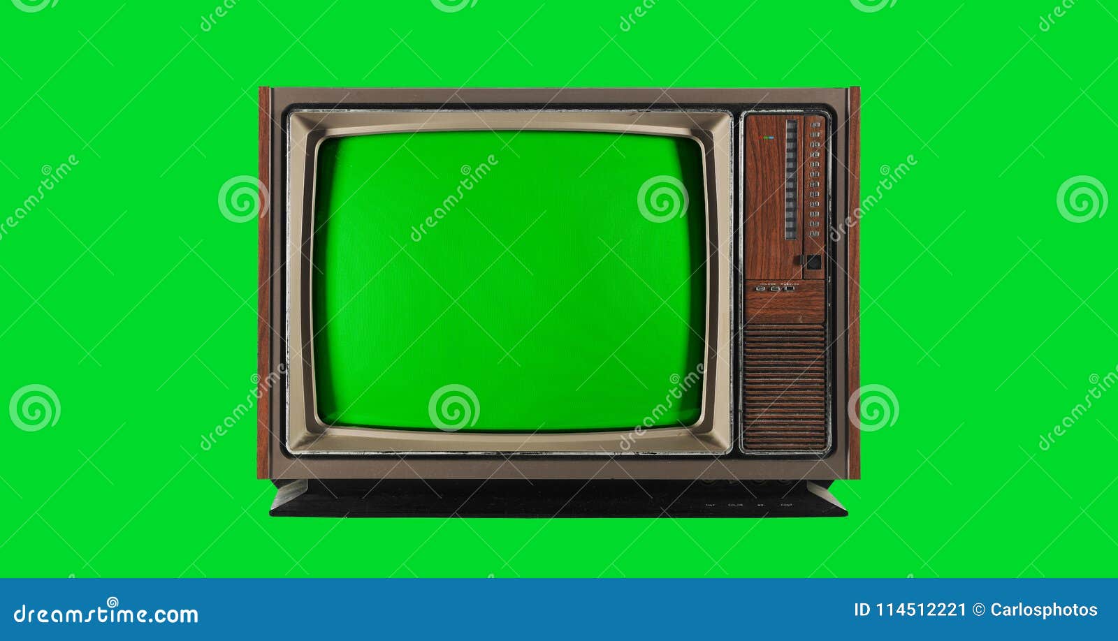 old vintage television with green screen