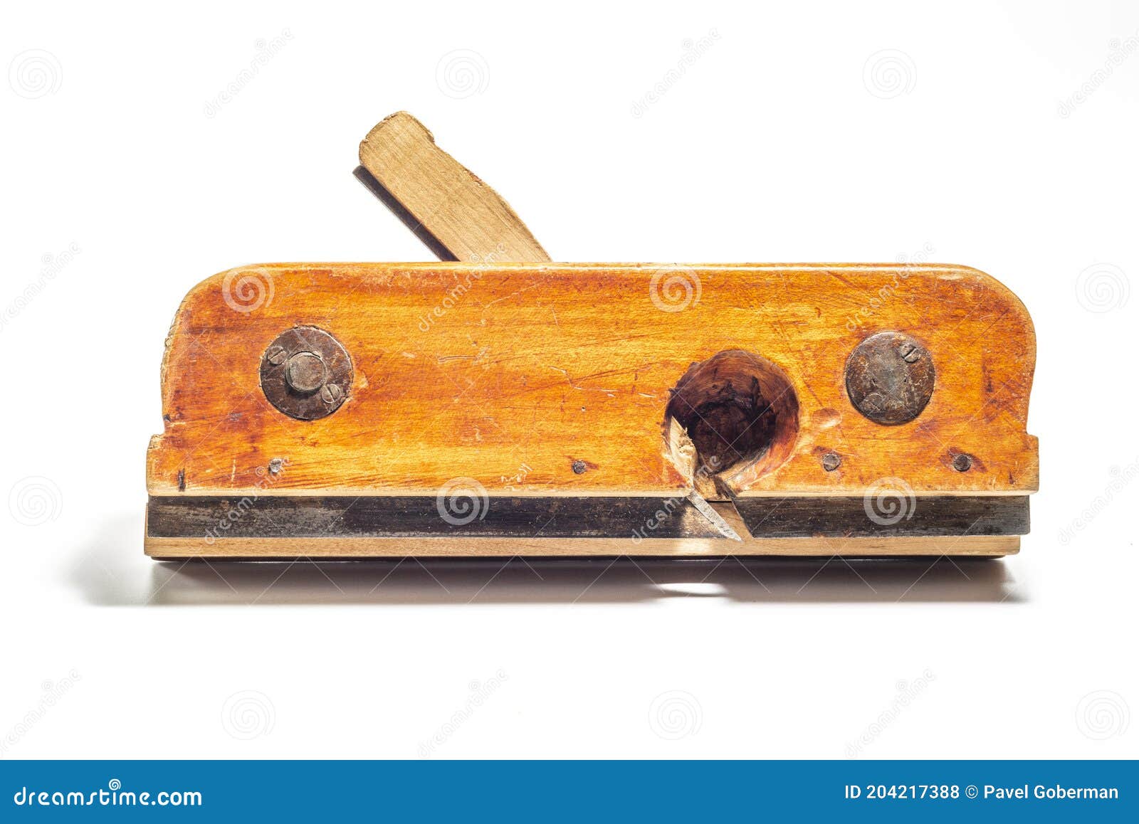 Old Vintage Wooden Jointer Veritas Plow Plane Isolated on a White