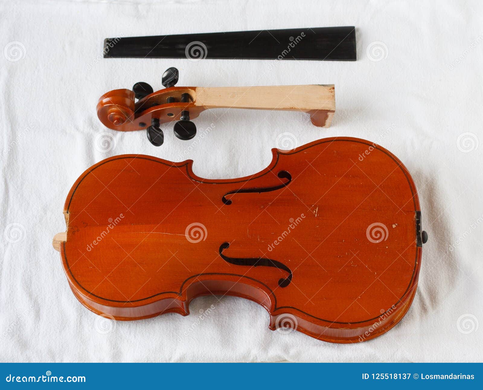 Old Violin Restoration Detached Fingerboard and Body with Head Stock