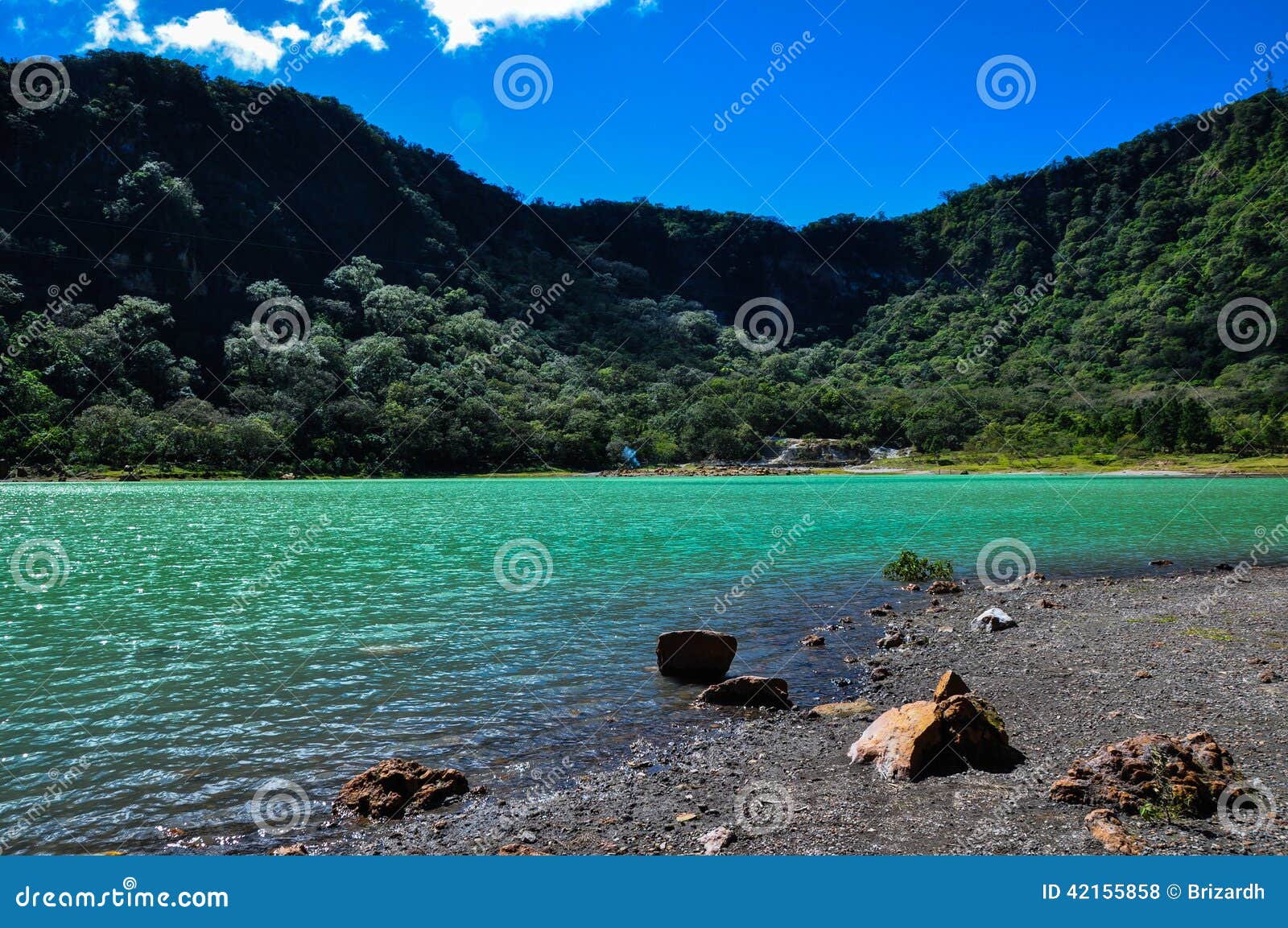 old volcano's crater now turquoise lake, alegria, el salvador