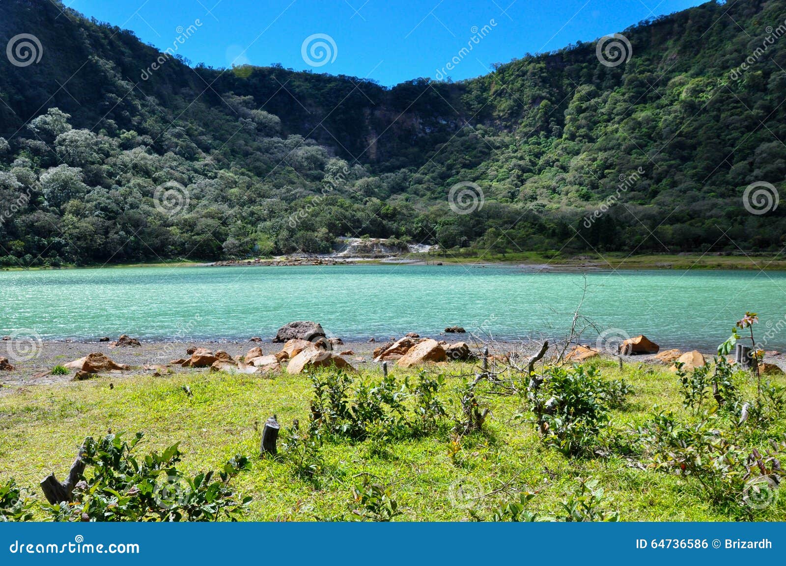 old volcano's crater now turquoise lake, alegria, el salvador
