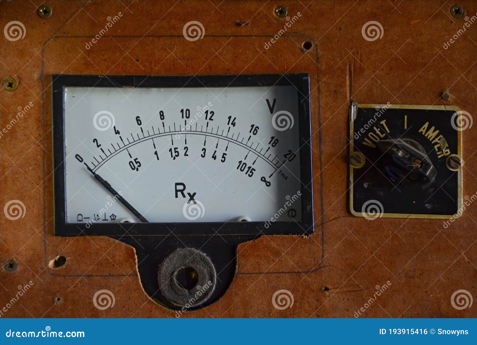 Old Volt and Ampere Gauges Control Panel Handmade Stock Photo Image