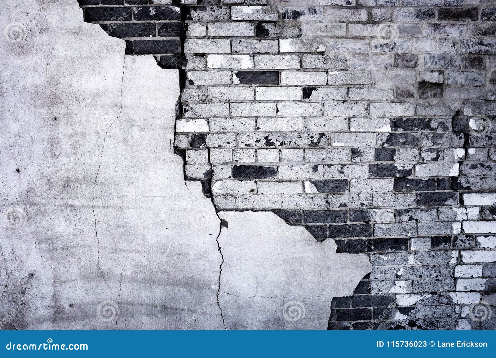 Old Wall with Bricks and Stucco Plaster Falling Apart Texture Stock