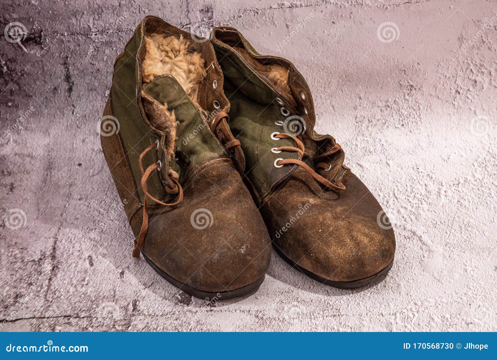Old warm leather shoes stock photo. Image of isolated - 170568730