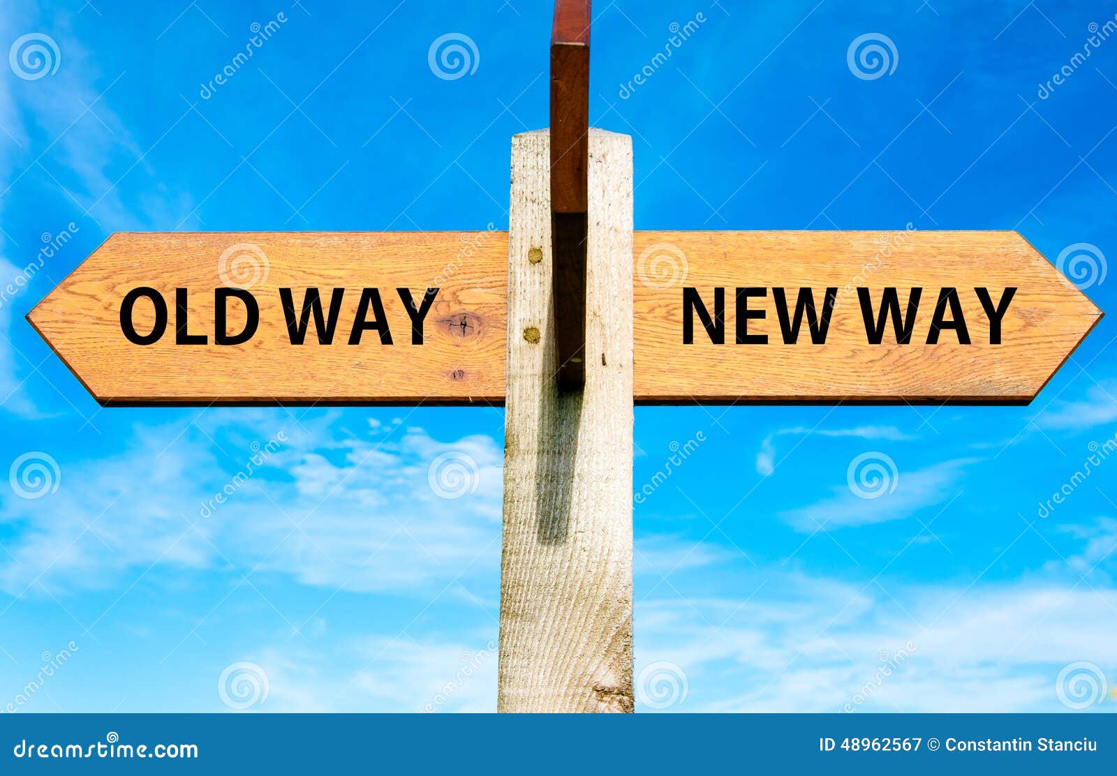 Old Way and New Way signs stock illustration. Illustration of