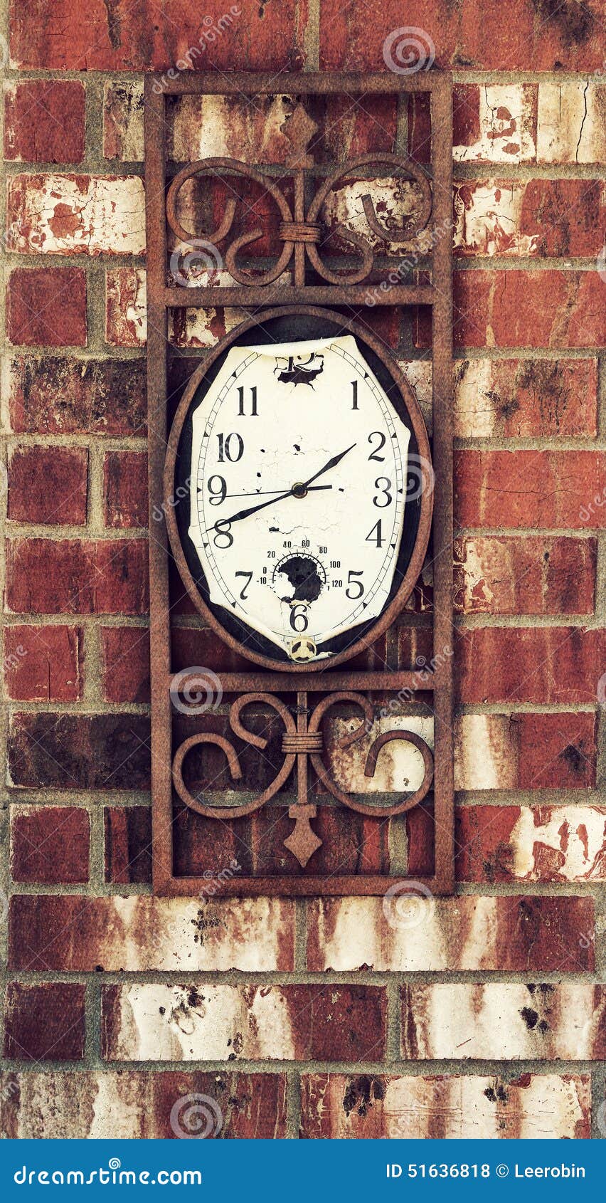 Old Weathered Clock on Brick Wall Stock Photo Image of rustic, brick
