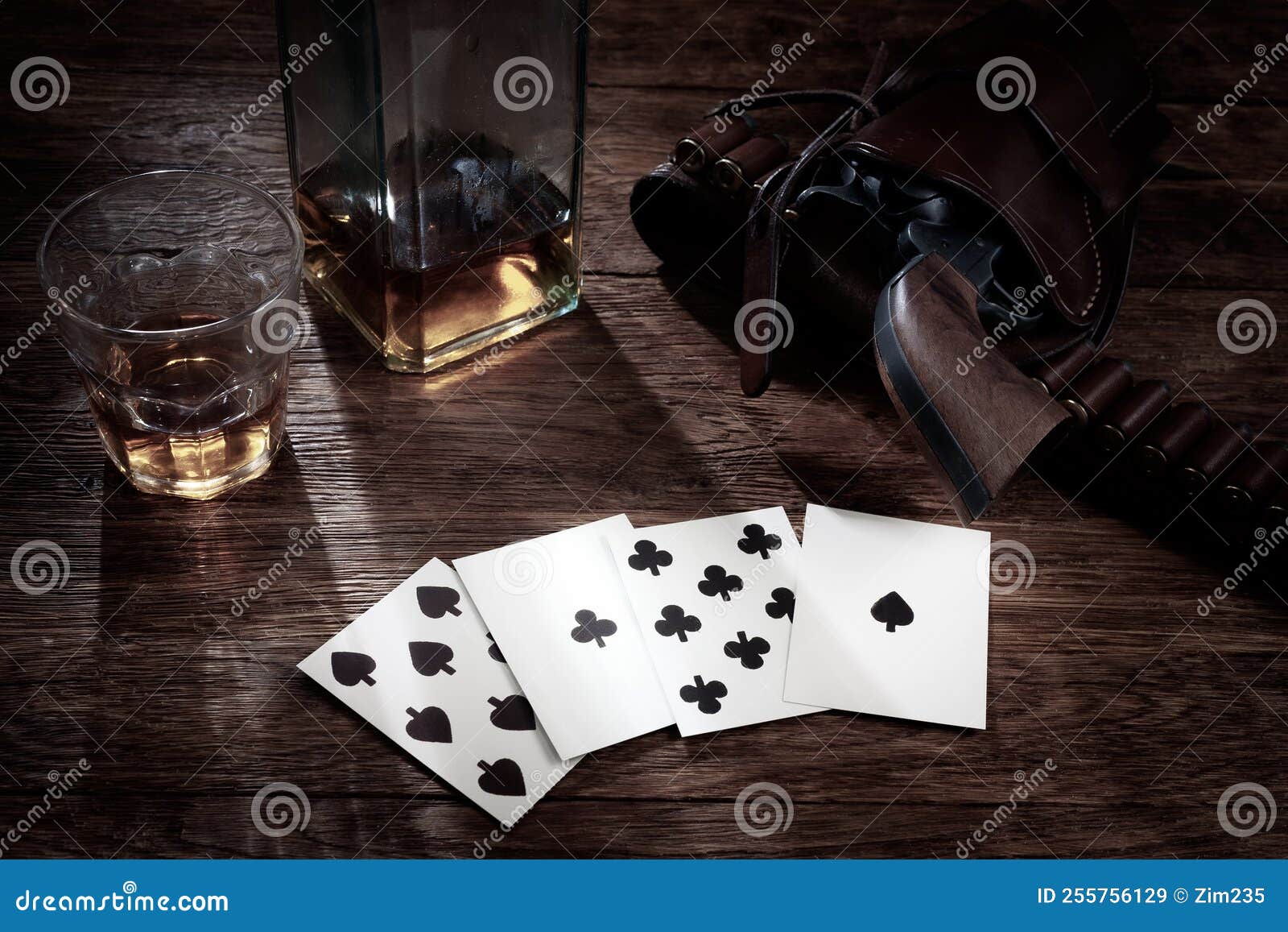 old west poker. dead man`s hand. two-pair poker hand consisting of the black aces and black eights, held by old west gunfighter