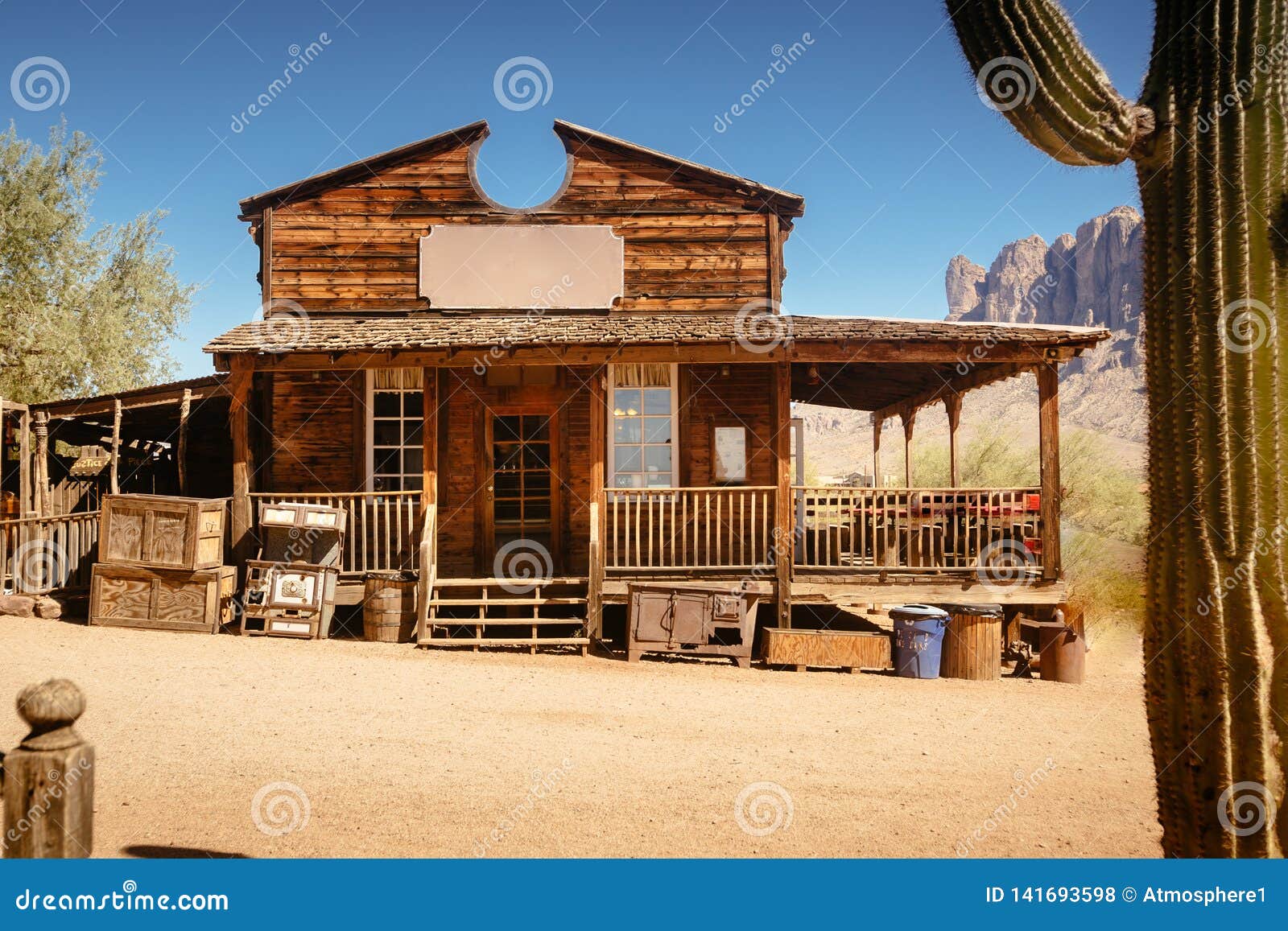 old western wooden bulding in goldfield gold mine ghost town in youngsberg, arizona, usa