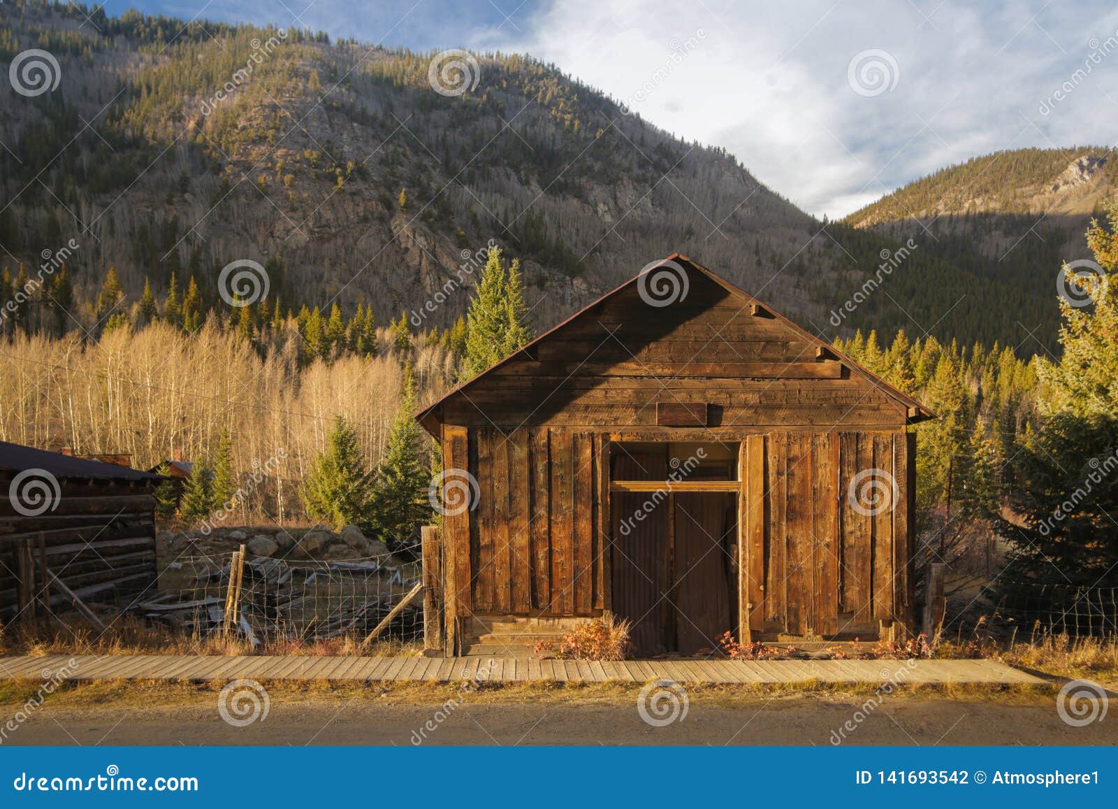 old western wooden garage in st. elmo gold mine ghost town in colorado, usa