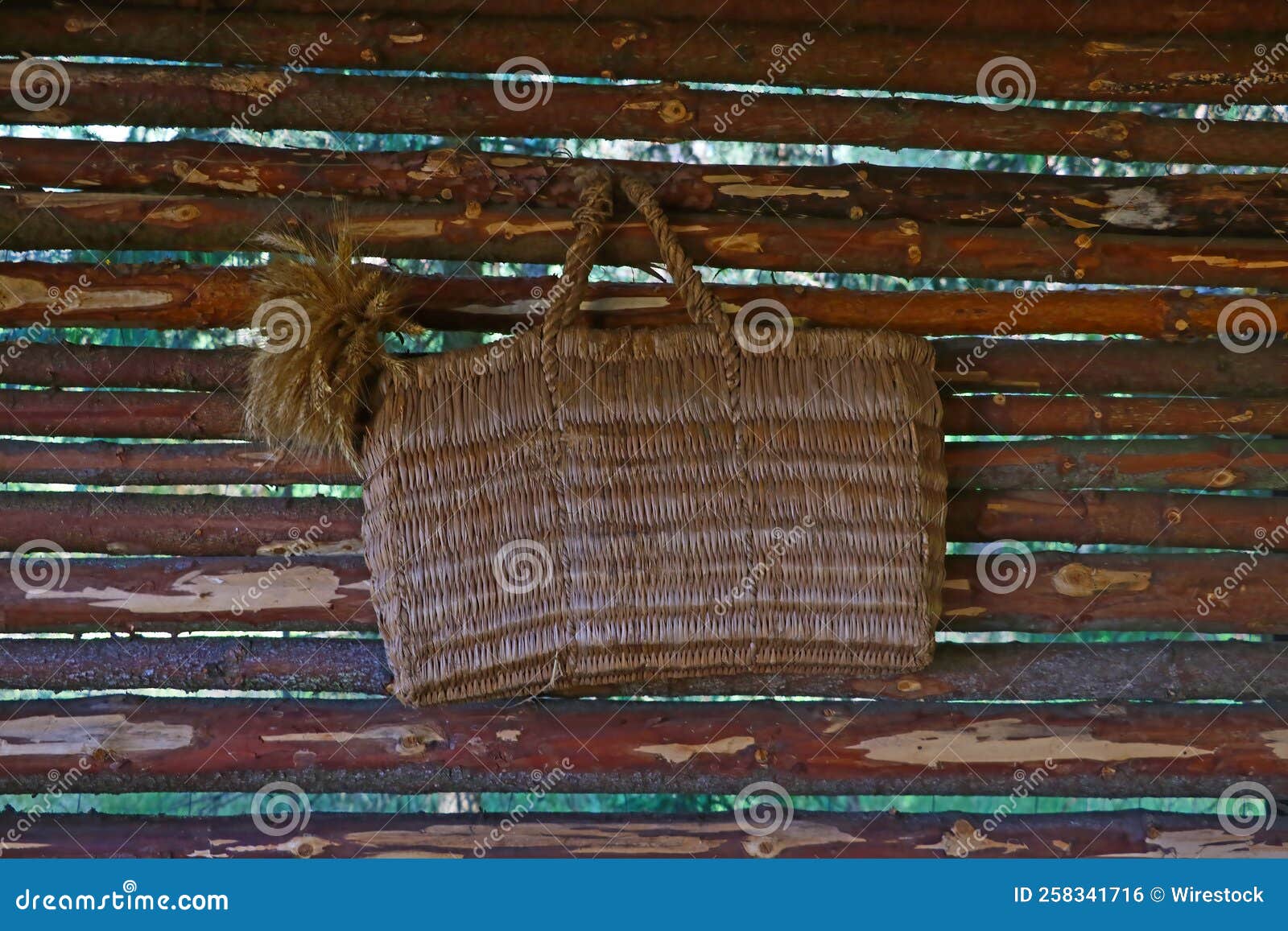 Old Wicker Basket Hangs on a Vine Stock Photo Image of wooden