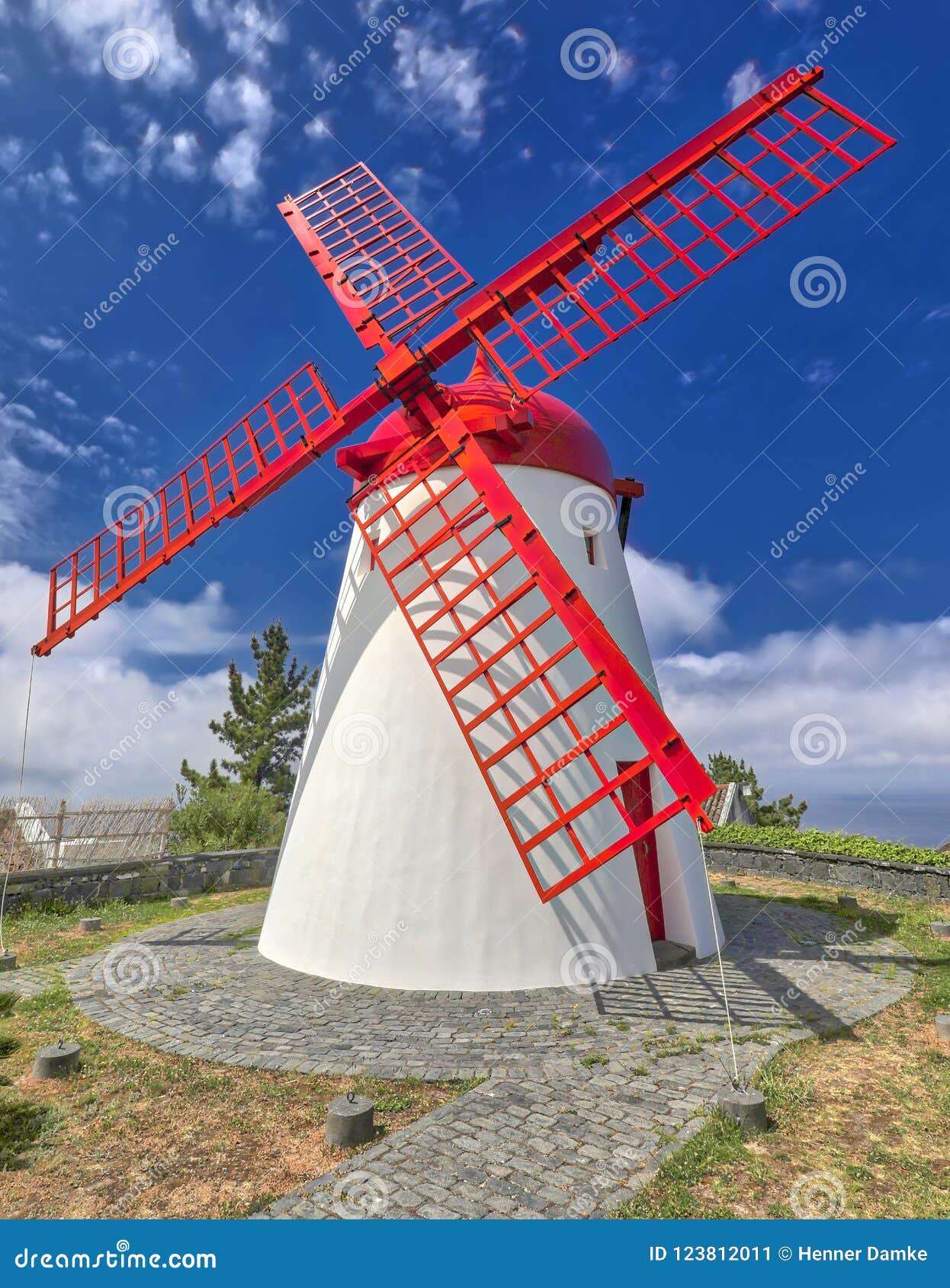 old windmill red peak mill in bretanha sao miguel, azores