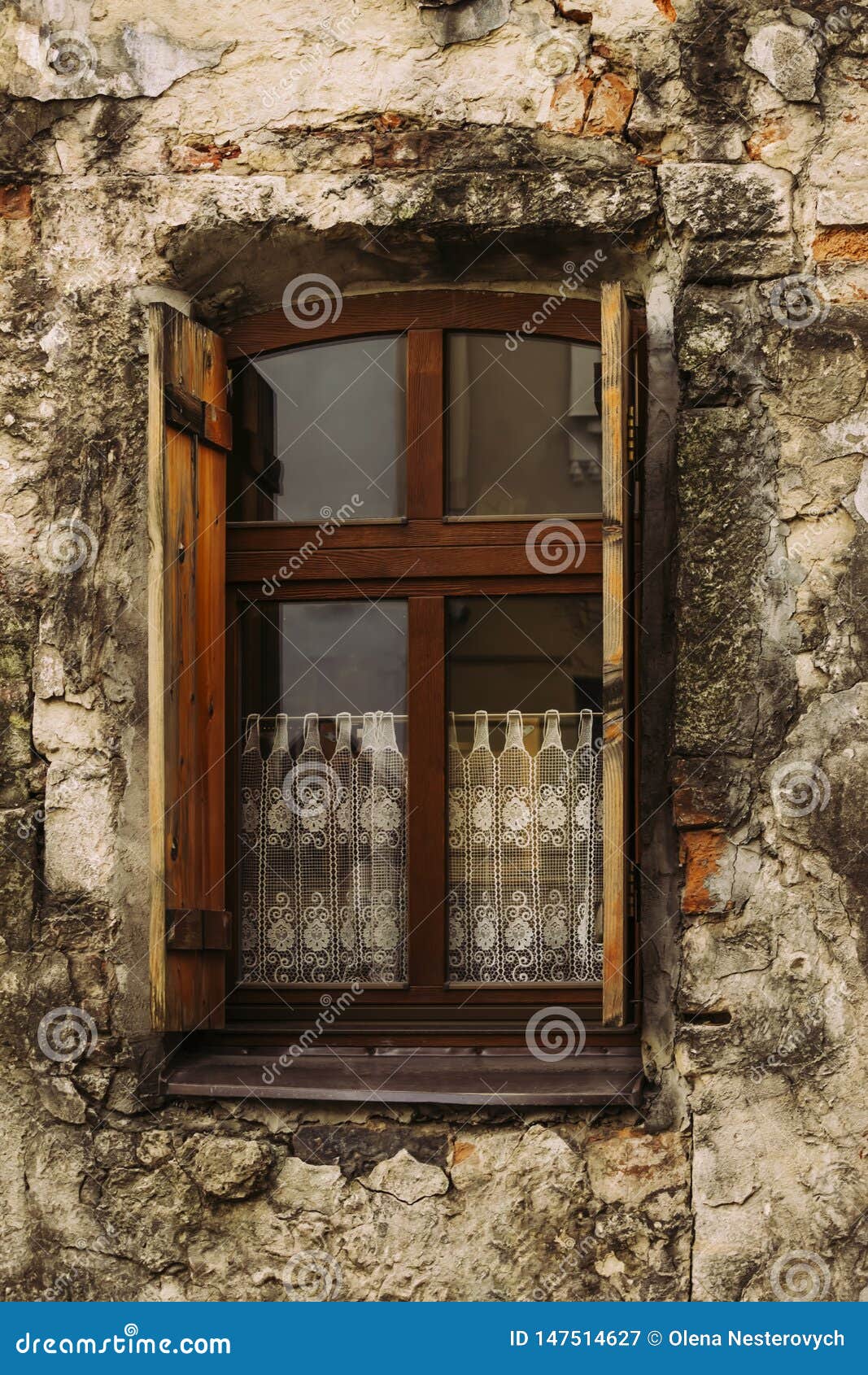 An Old Window with Open Shutters in an Old House Stock Image Image of