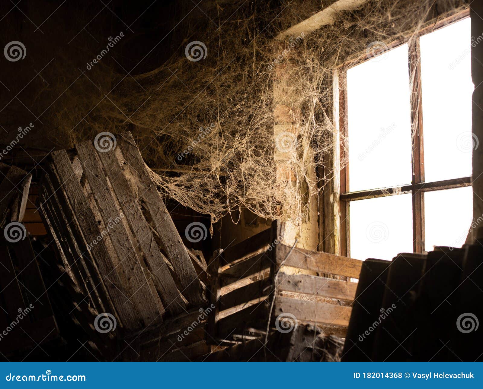an old window is shrouded in cobwebs with box