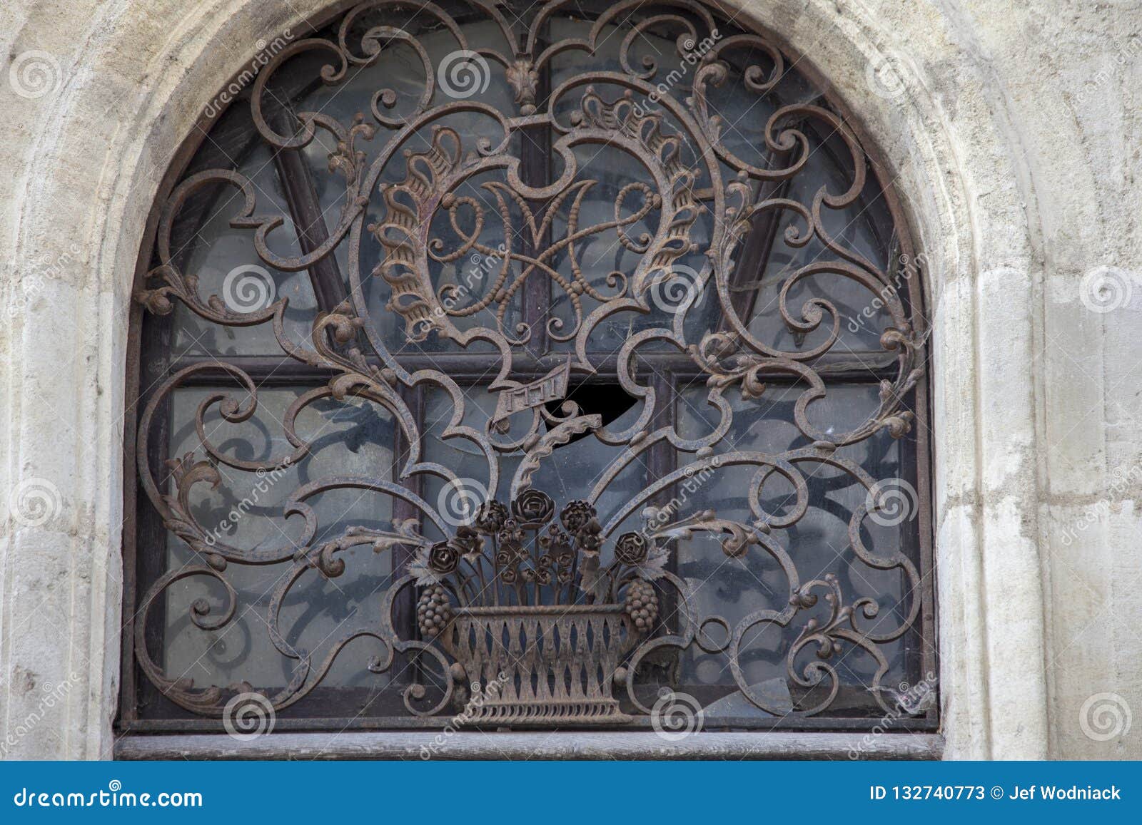 Old Window With Wrought Iron Grid. Stock Image - Image Of Pattern, Grid:  132740773