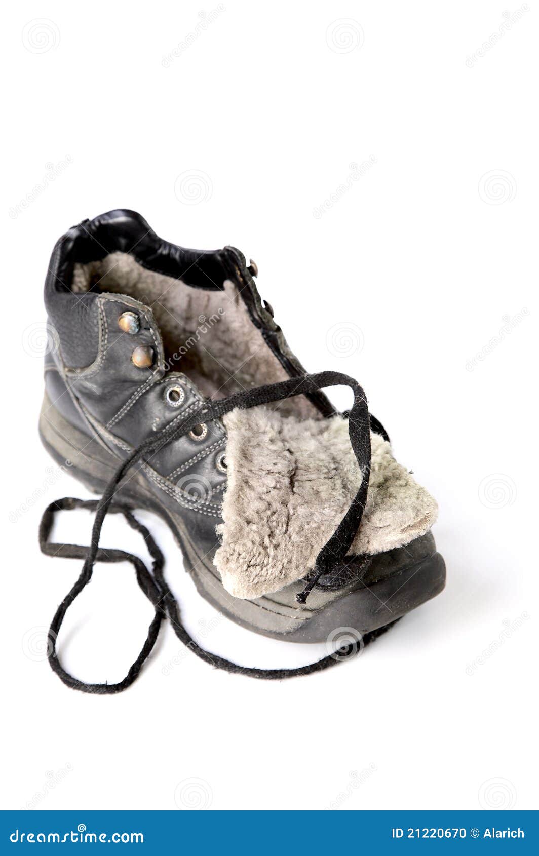 Old winter boot with lace stock photo. Image of shabby - 21220670