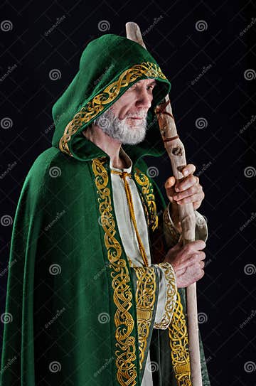 Powerful Wizard Holds a Wooden Magic Staff Stock Photo - Image of beard ...