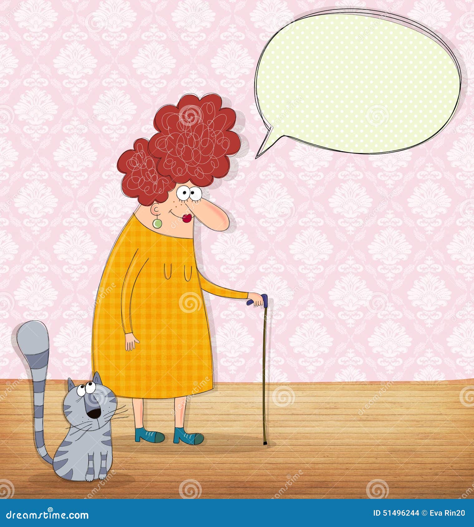 Old Woman and Cat Conversing Stock Illustration - Illustration of news ...