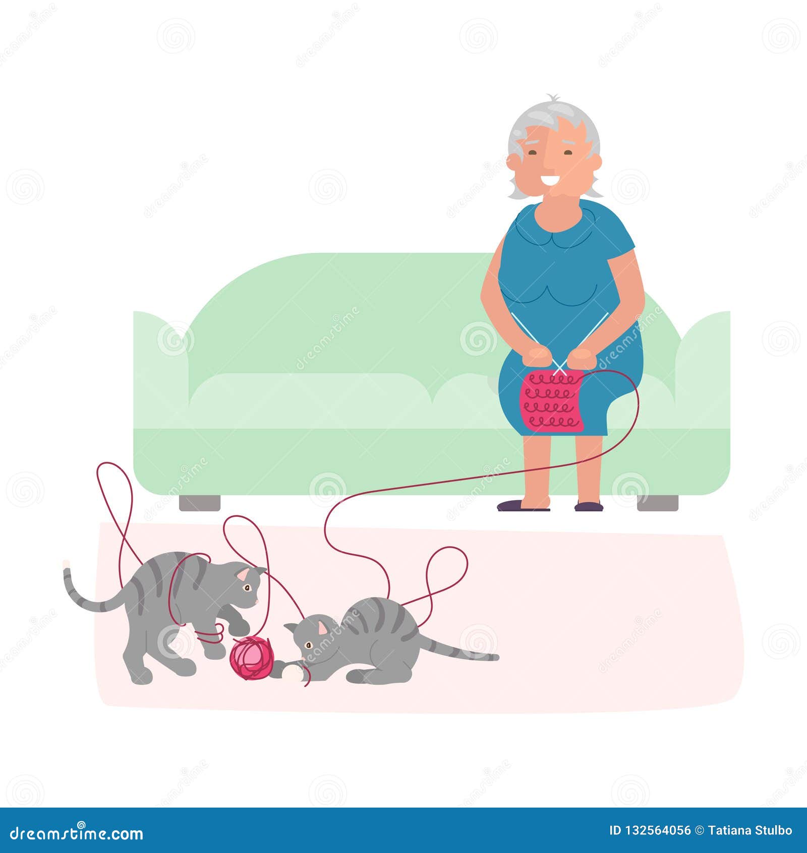 Old Woman and Cute Gray Kittens Stock Vector - Illustration of mature ...