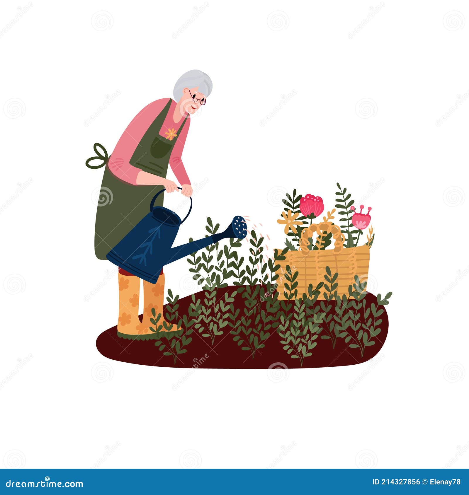 Old Woman in Garden. Senior Gardening with Plants and Herbs. Farmer ...