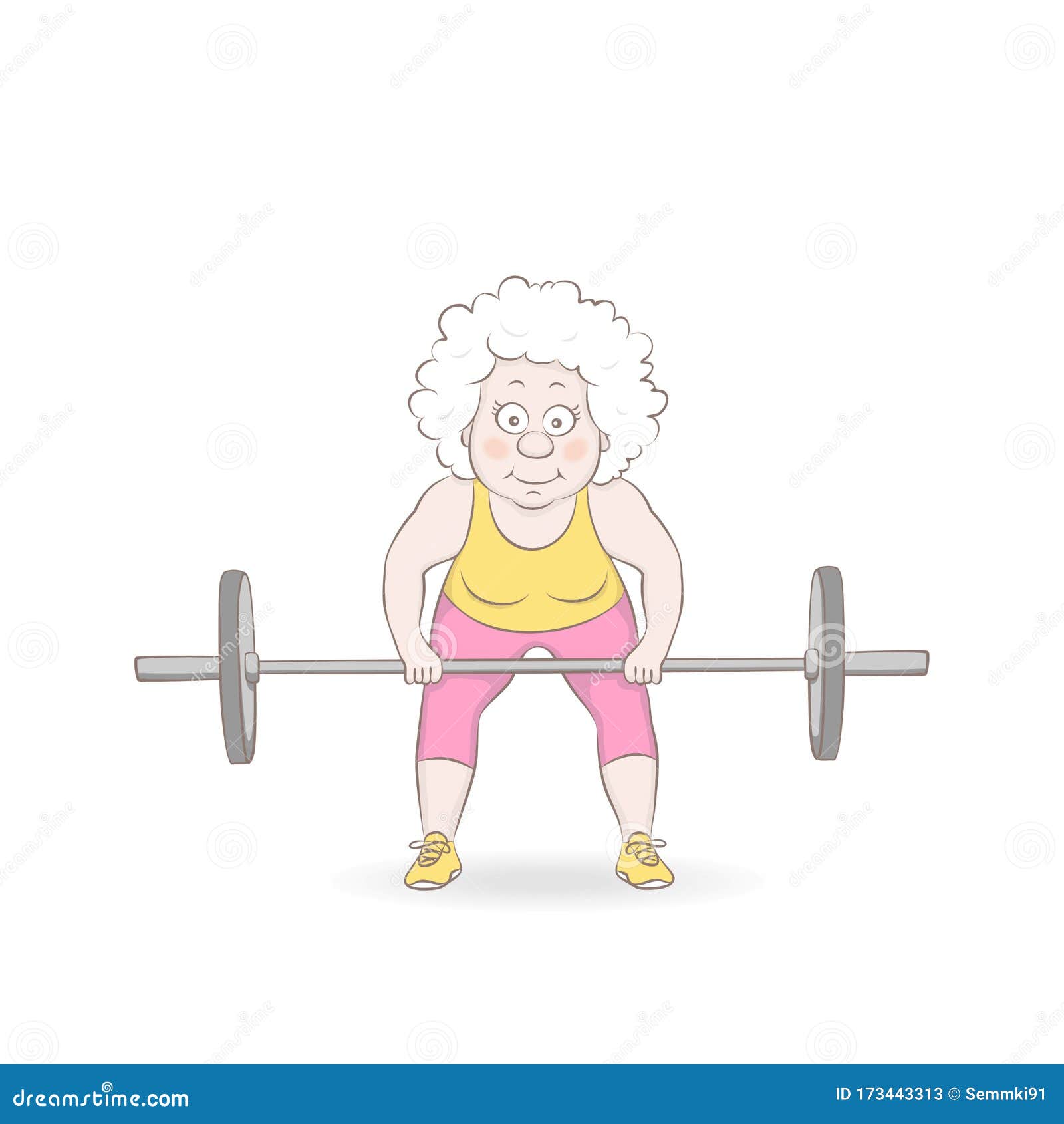Download Female Weightlifter Vector Illustration. Old Woman Lifting Weights, Doing Sit Ups With Barbell ...