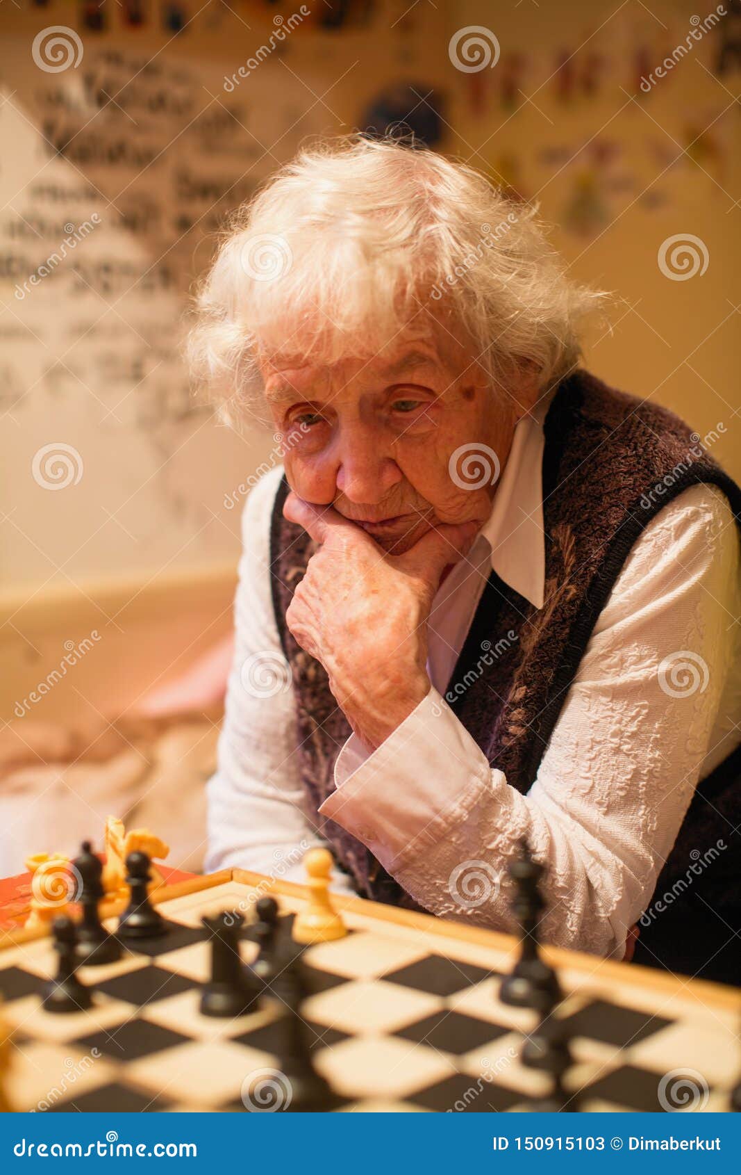 An Old Woman is Playing Chess. Hobby. Stock Image - Image of female,  mature: 150915103
