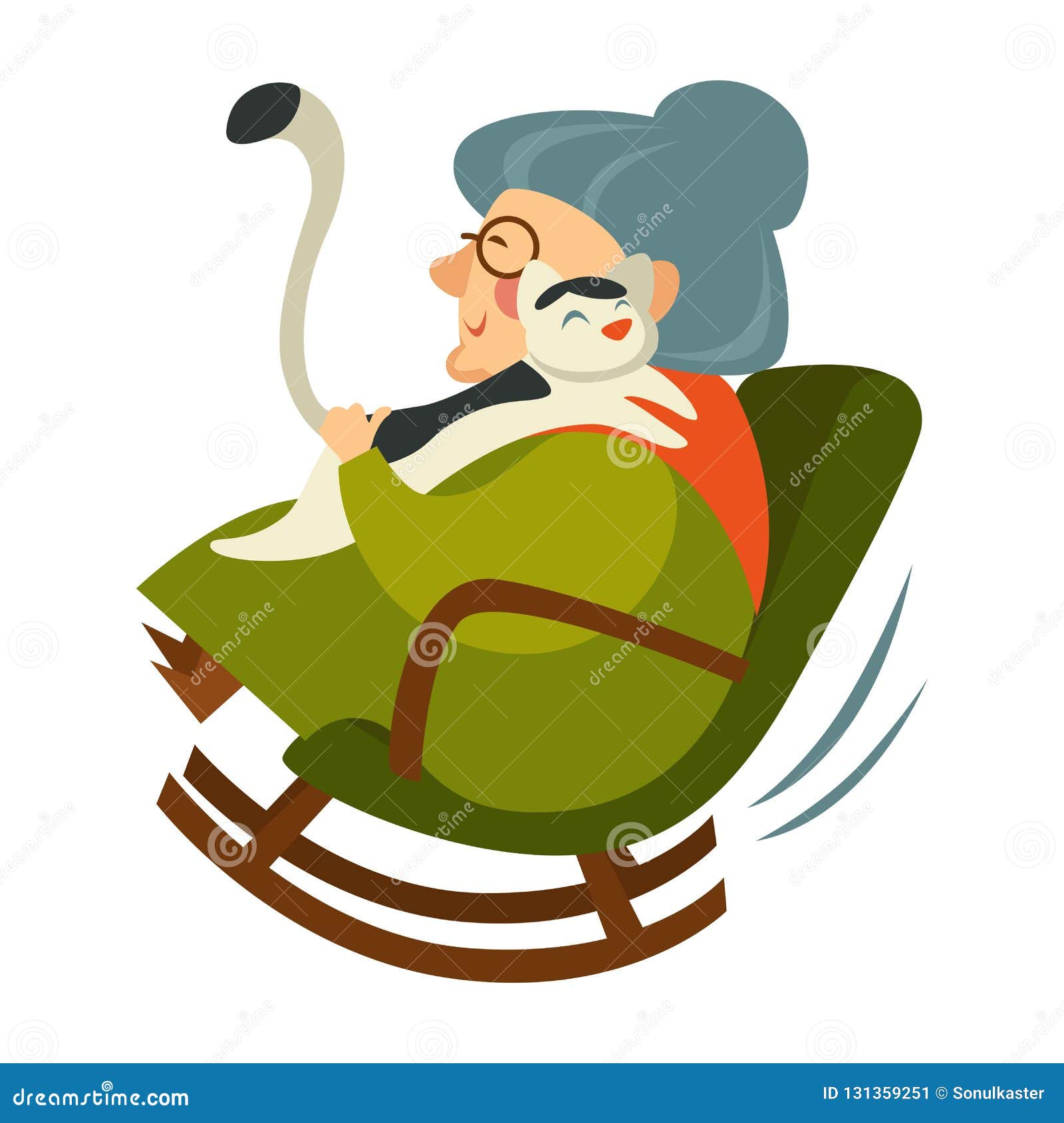 Old Woman On Retirement Sitting In Wooden Rocking Chair