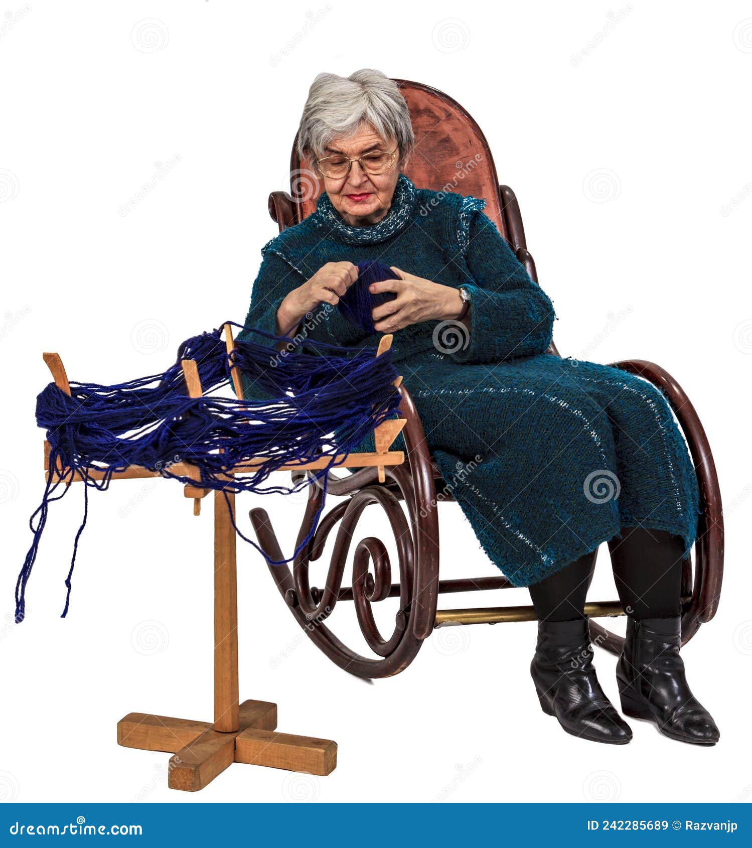 old woman using a reel